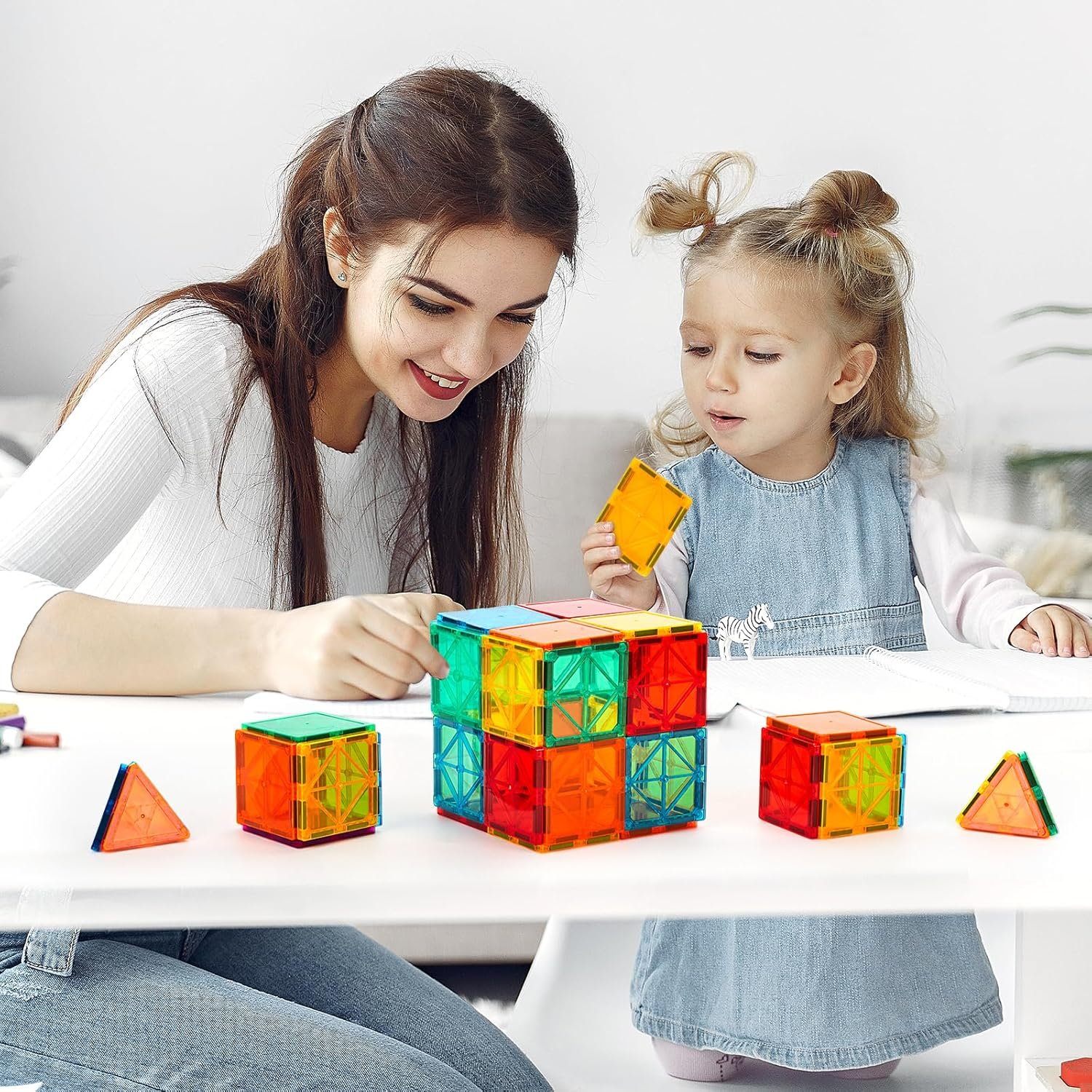 wholesale fnjo magnetic tiles, 110pcs magnet building set, magnetic building blocks,construction stem learning and playing toys for kids, montessori toy for preschool boys girls toddlers classroom must-haves factory & supplier oem