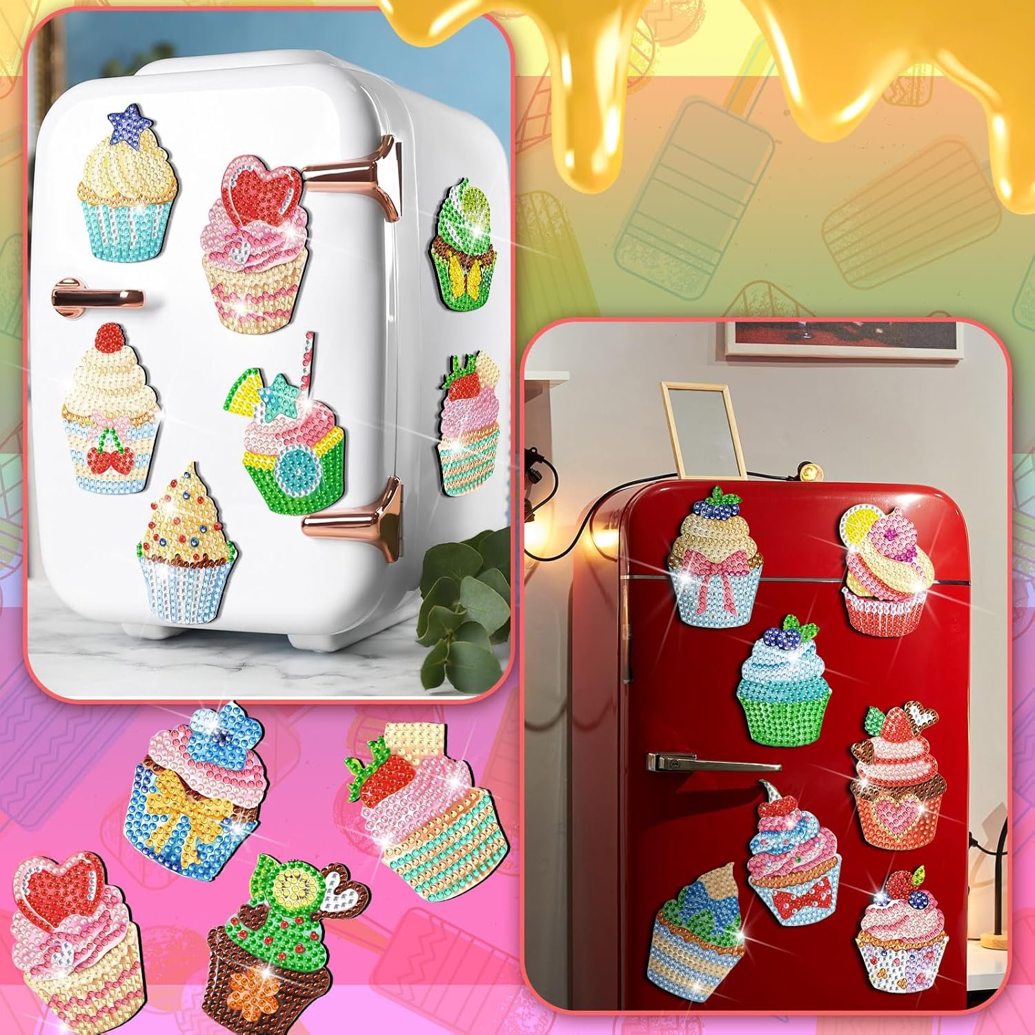wholesale remuuly 30 pcs diamond painting magnets spring diamond art magnet kits for adults summer animal flower cupcake cow rhinestones refrigerator stickers for fridge diy crafts toy gifts(cupcake) factory & supplier oem