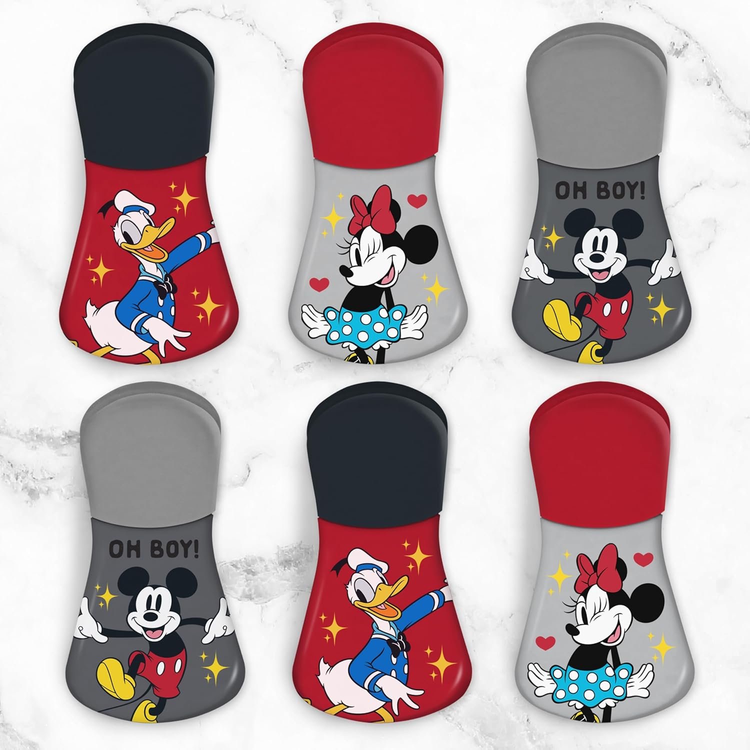 wholesale disney magnetic chip clips – set of 6 bag clips for food storage - mickey, minnie, lilo & stitch, winnie the pooh – durable airtight bag chip clips for pantry & fridge use factory & supplier oem