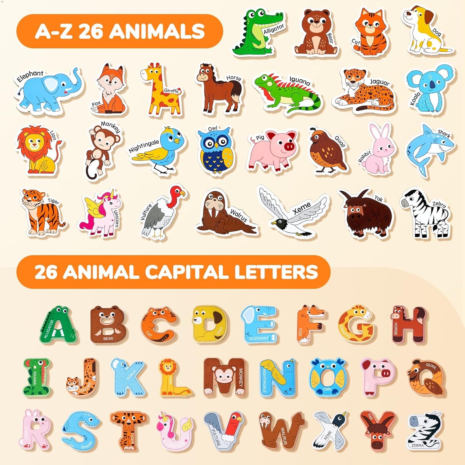 wholesale joycat wooden fridge magnets for kids – 26 cute animals & uppercase letters for toddlers, magnetic alphabet refrigerator toys, fun educational learning gifts for preschool 2 3 4 5 years old factory & supplier oem