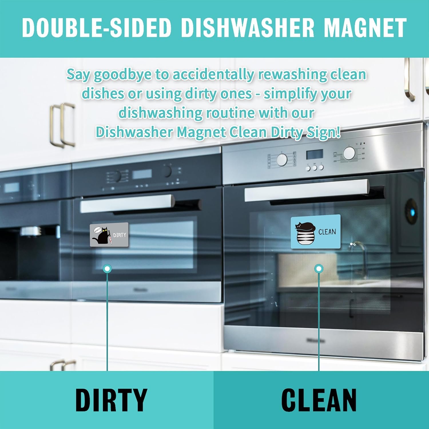 wholesale funny dishwasher magnet clean dirty sign universal double sided refrigerator magnet cute black cat cartoon magnets flip with magnetic plate indicator sign for kitchen home decor g factory & supplier oem