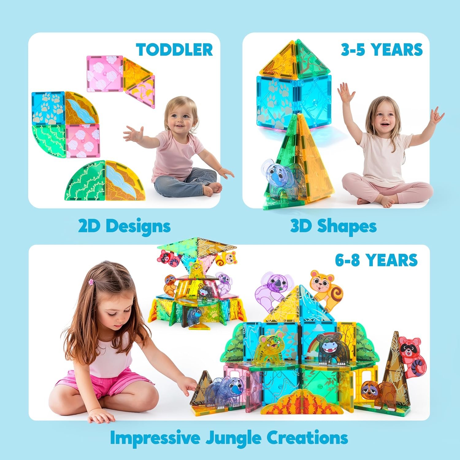 wholesale syncfun magnetic building tiles jungle animal set for kids, 50pcs including 7 cute animals, educational stem toy for boys & girls ages 3-5 4-8, christmas birthday party gift for toddlers factory & supplier oem