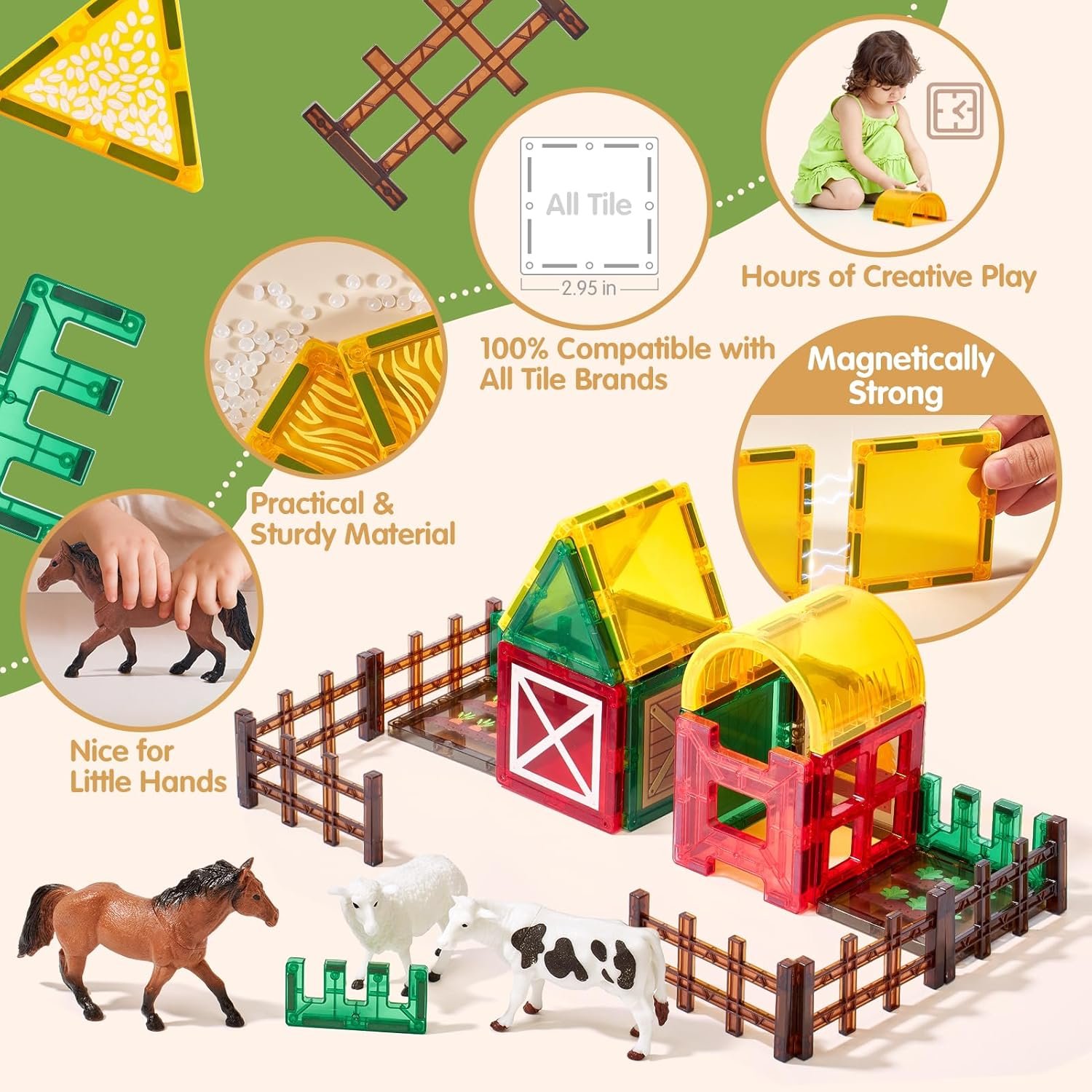 wholesale coco&friends magnetic tiles farm animals for toddlers kids ages 2-8 - magnetic blocks building stem toys for 3 year old girl boy birthday gift - montessori educational construction sensory magnet toys factory & supplier oem