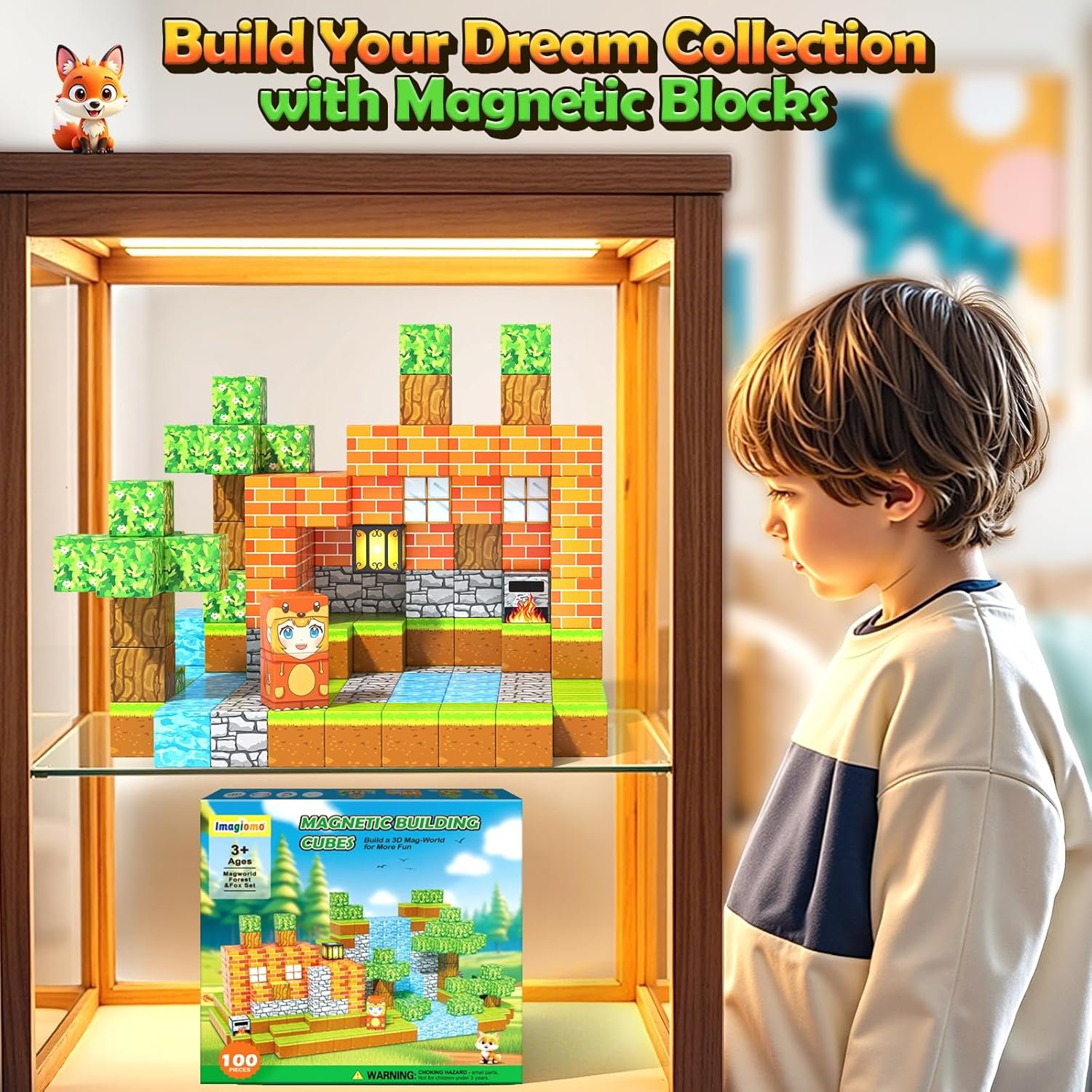 wholesale 100pcs magnetic blocks - build mine magnet world forest fox adventure set, magnetic toys kids games for boys & girls age 3-5 5-7 8-12, sensory construction outdoor toys for toddlers birthday gifts factory & supplier oem