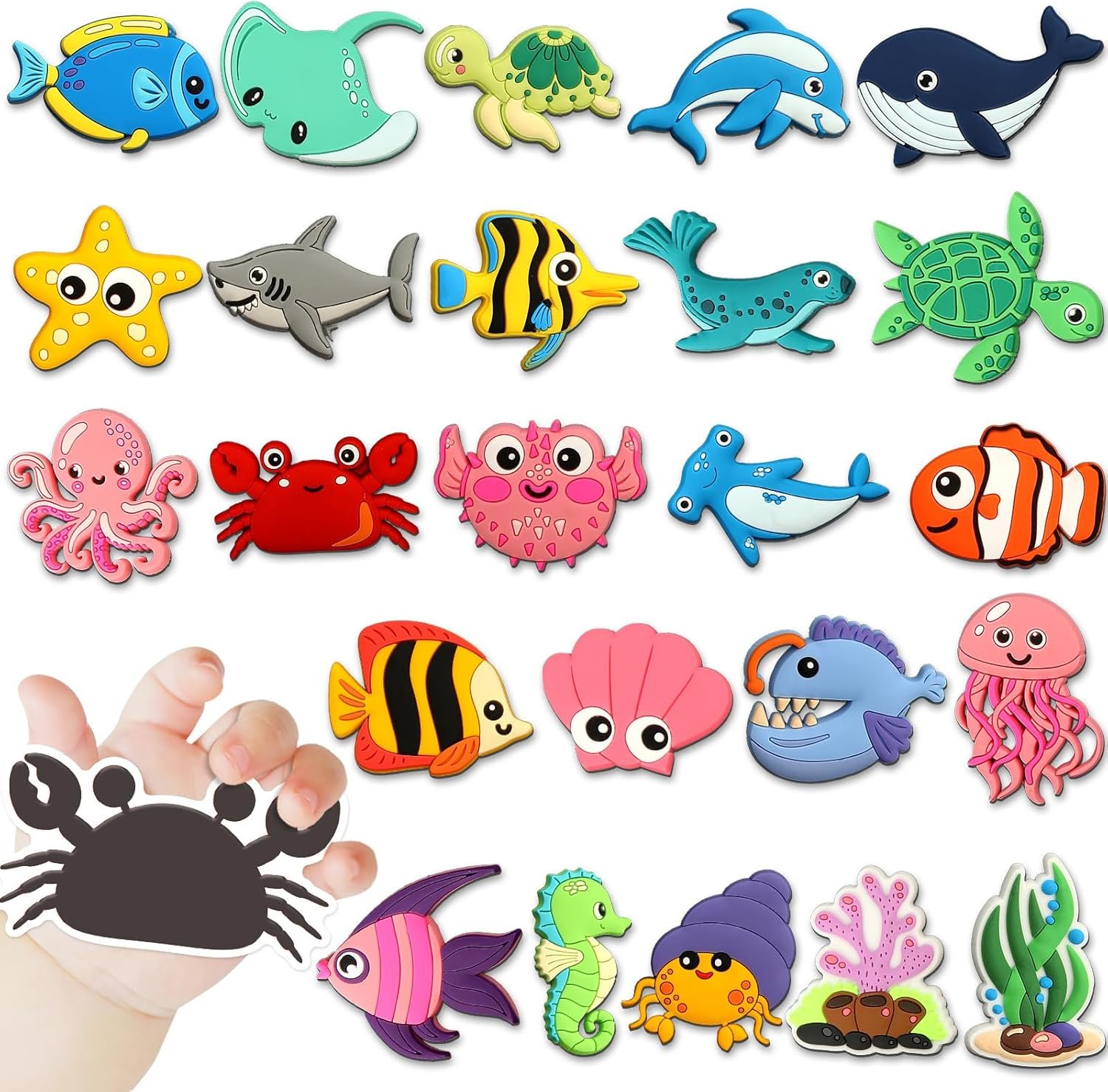 wholesale 24pcs ocean animals refrigerator magnets for toddlers 1-3 kids cute rubber sea animals educational toy sea life magnets for fridge full back magnetic toys for fridge whiteboard under the sea baby gift factory & supplier oem