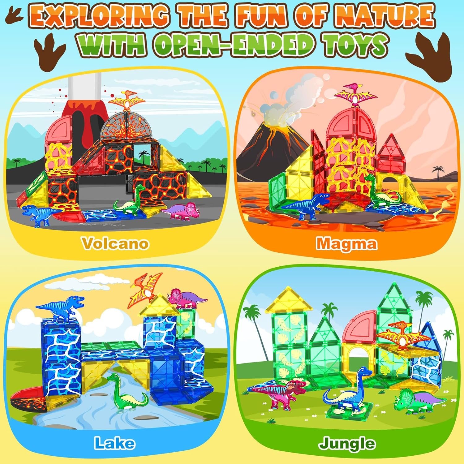 wholesale dinosaur toys magnetic tiles lava dinosaur world set - magnetic blocks building toys for kids 3-5 5-7 girls boys toys age 4-6 6-8, classroom must haves toddler sensory toys for 3+ year old kids toys factory & supplier oem