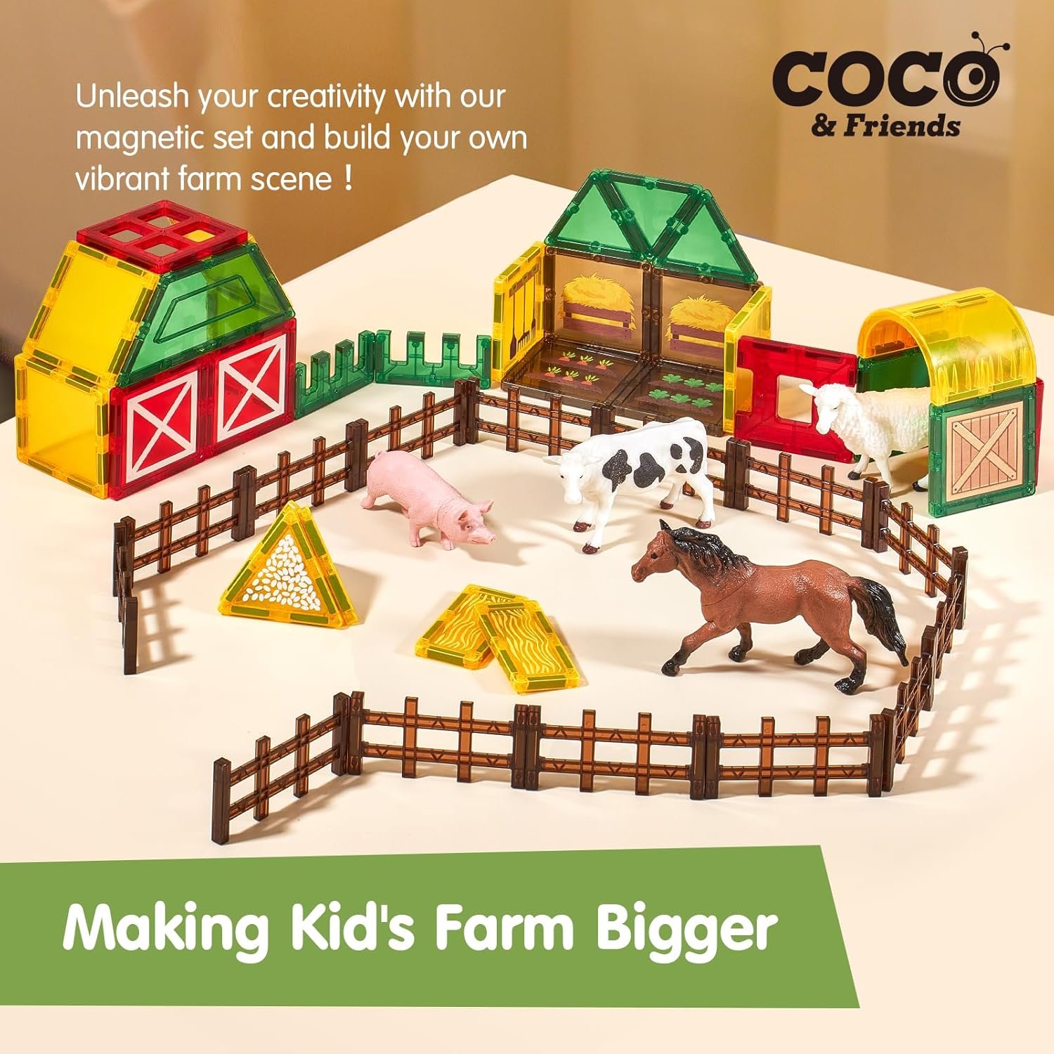 wholesale coco&friends magnetic tiles farm animals for toddlers kids ages 2-8 - magnetic blocks building stem toys for 3 year old girl boy birthday gift - montessori educational construction sensory magnet toys factory & supplier oem