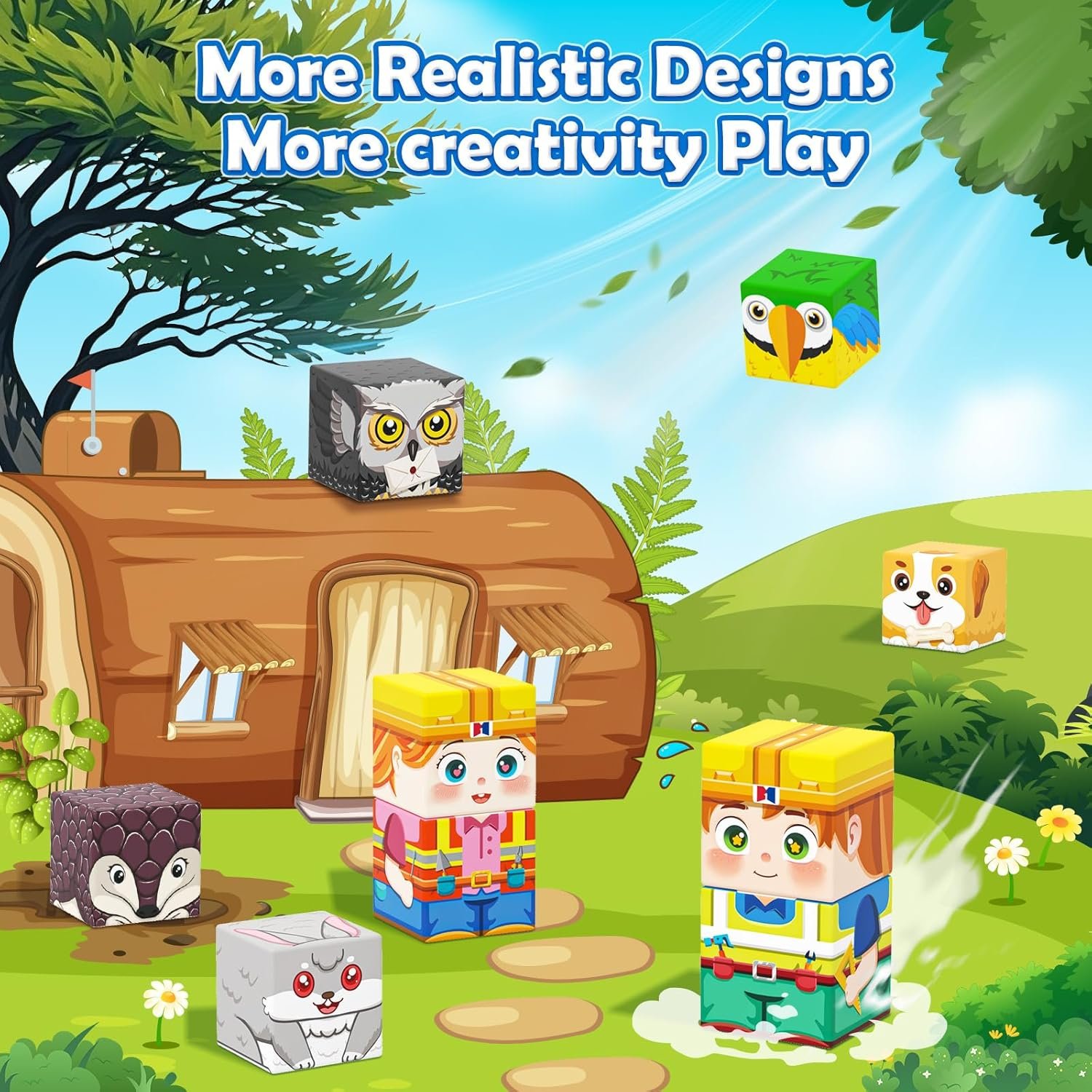wholesale 100pcs magnetic blocks with forest animals toys, build mine magnet world set, magnetic tiles building for boys & girls age 4-8 5-7, stem montessori sensory toys for toddlers kids gifts 3+ years old factory & supplier oem