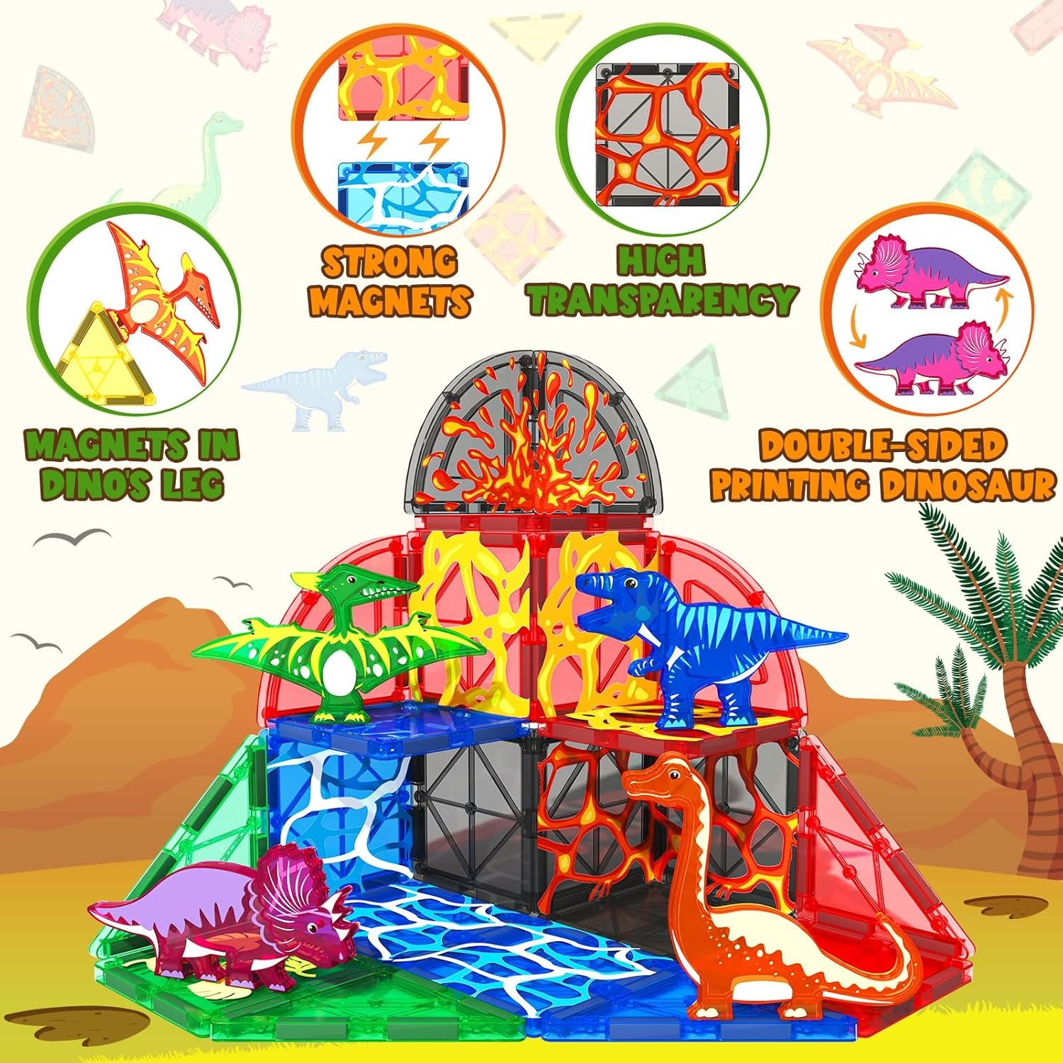 wholesale dinosaur toys magnetic tiles lava dinosaur world set - magnetic blocks building toys for kids 3-5 5-7 girls boys toys age 4-6 6-8, classroom must haves toddler sensory toys for 3+ year old kids toys factory & supplier oem