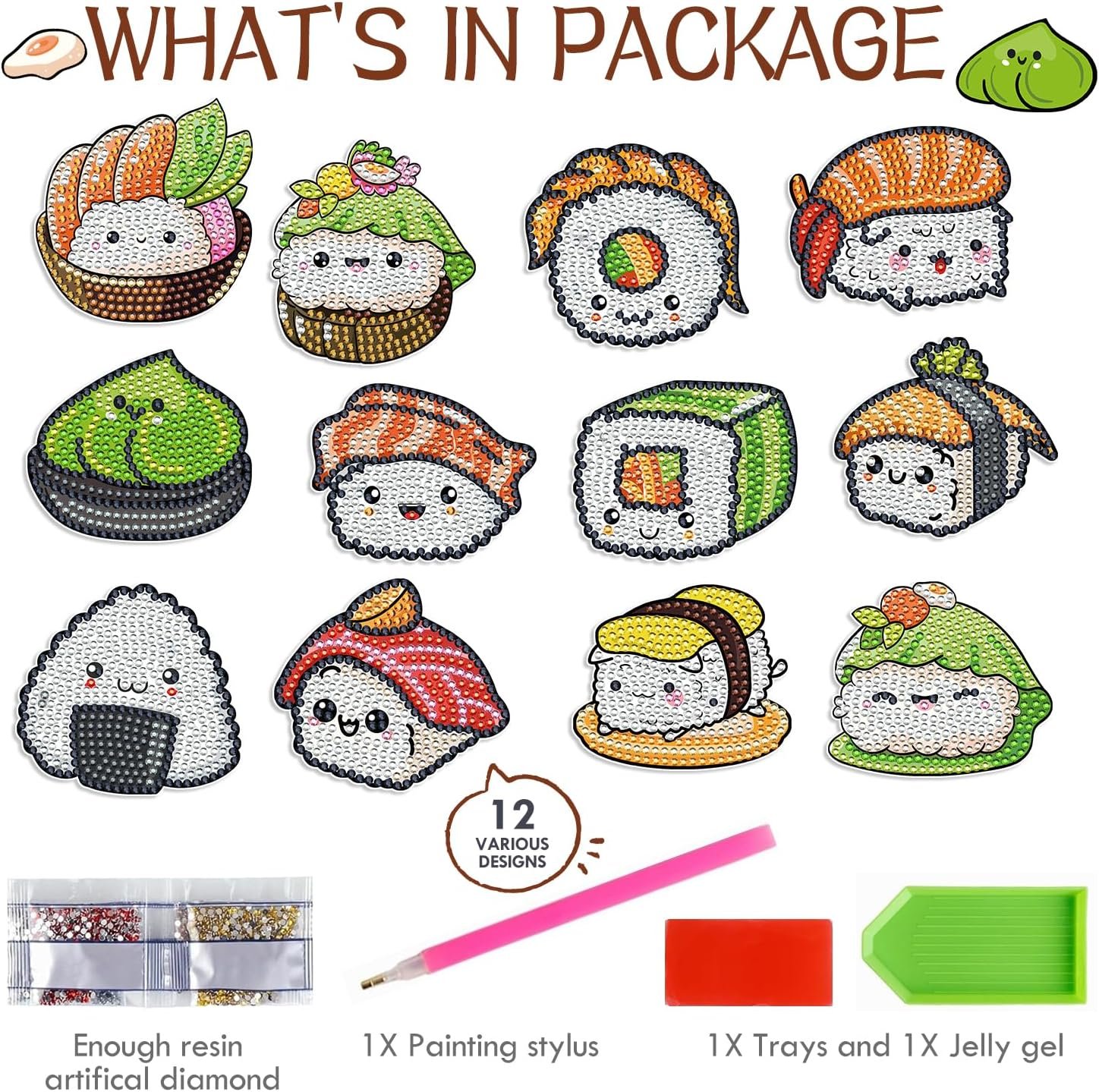 wholesale sitsink sushi diamond art magnets - cute food theme diamond painting refrigerator stickers, 3d gem art rhinestone crafts kit for adult women factory & supplier oem