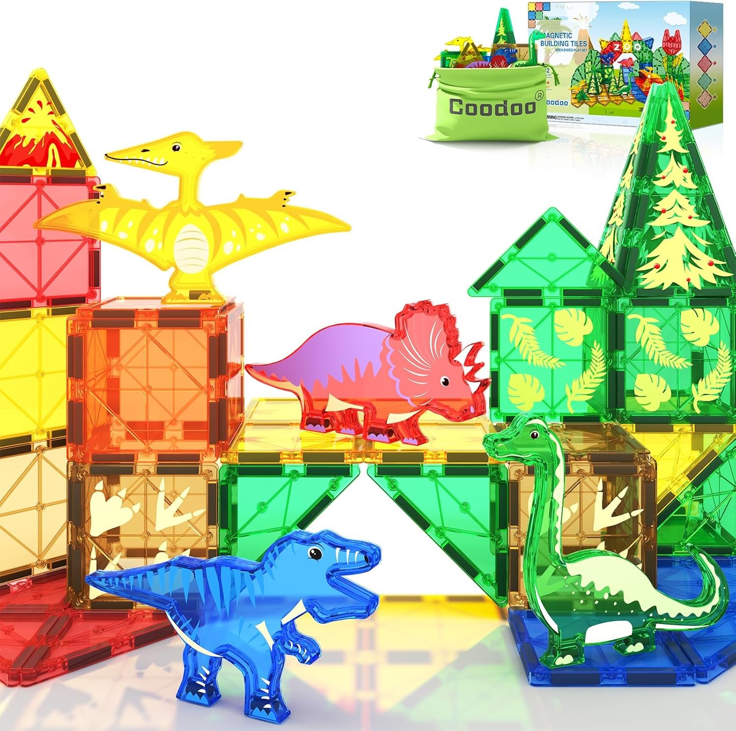 wholesale dinosaur toys magnetic tiles building blocks kids - dinosaur world stem magnet for toddlers creative construction play for 3+ year old boys girls ideal preschool learning sensory toys factory & supplier oem