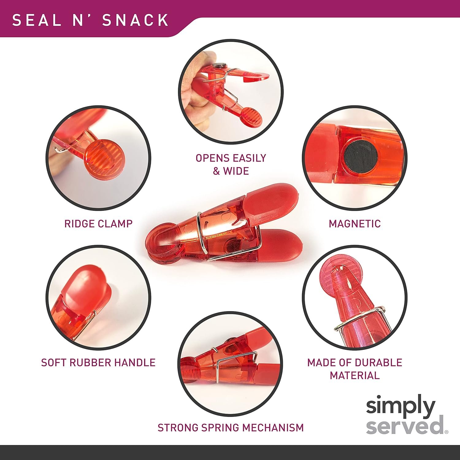 wholesale seal n snack magnetic chip clips, multi-purpose bag grips for kitchen storage, keep pantry foods fresh, assorted neutral colors, 16 count factory & supplier oem