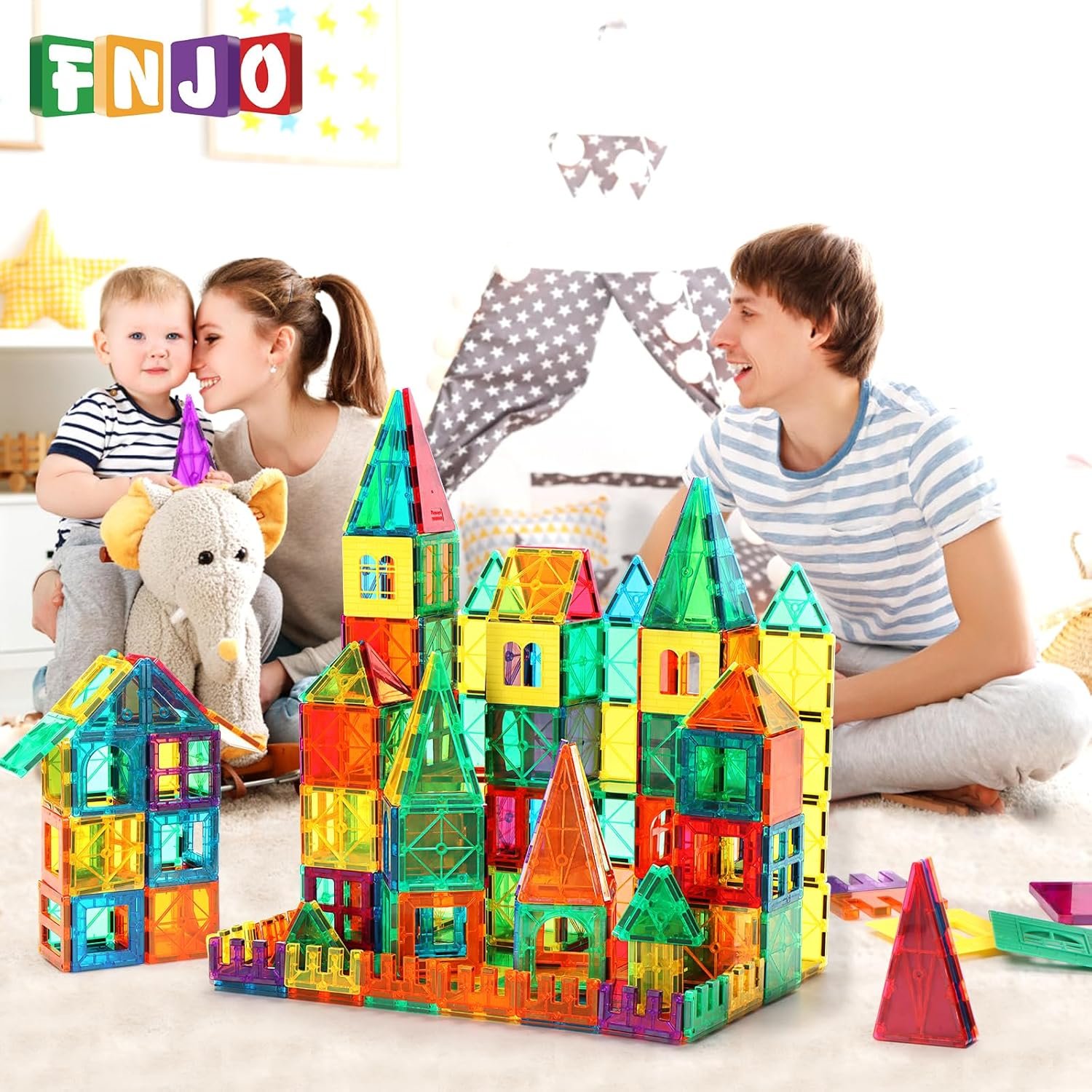 wholesale fnjo magnetic tiles, 100pcs building blocks, magnets building set, stem construction stacking toy gift for kids 3+ boys and girls preschool kindergarden toy factory & supplier oem