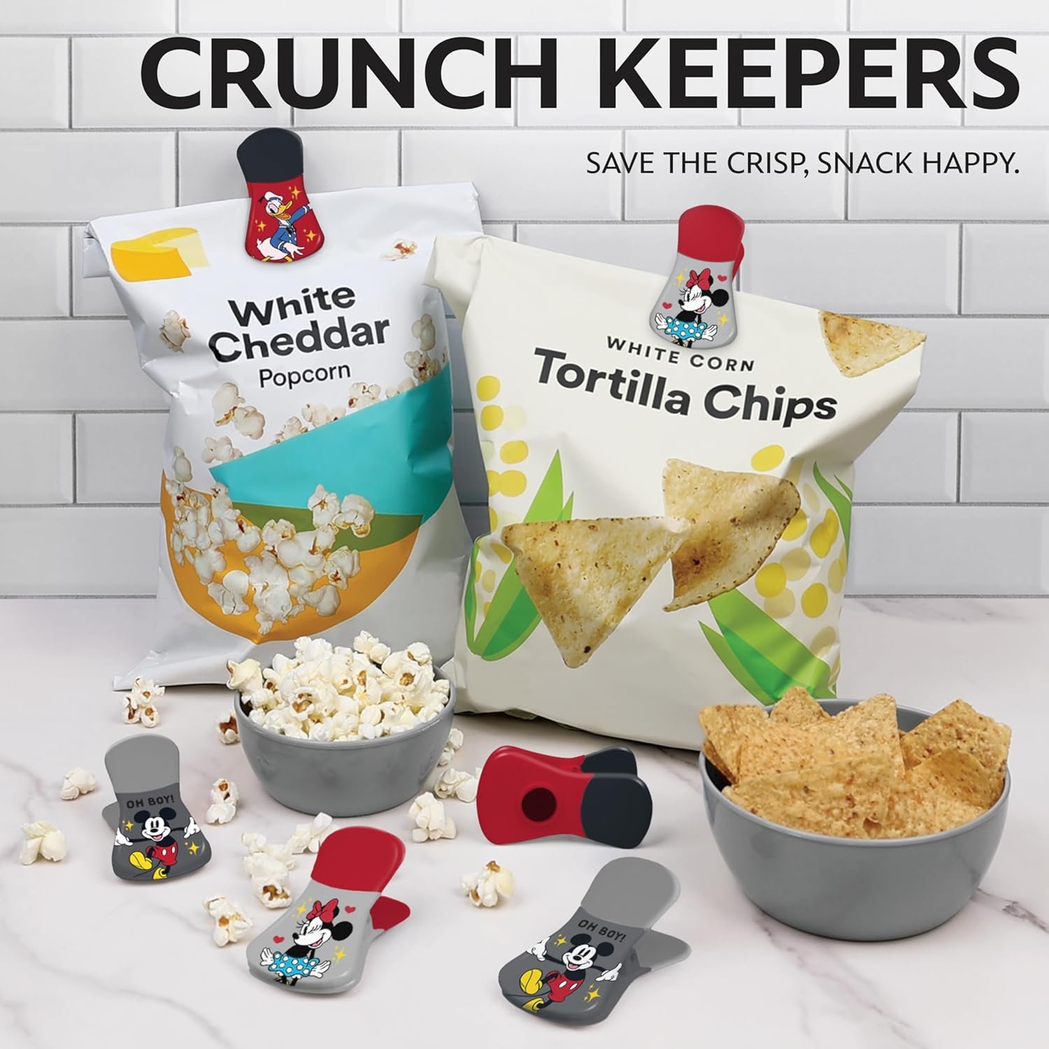 wholesale disney magnetic chip clips – set of 6 bag clips for food storage - mickey, minnie, lilo & stitch, winnie the pooh – durable airtight bag chip clips for pantry & fridge use factory & supplier oem