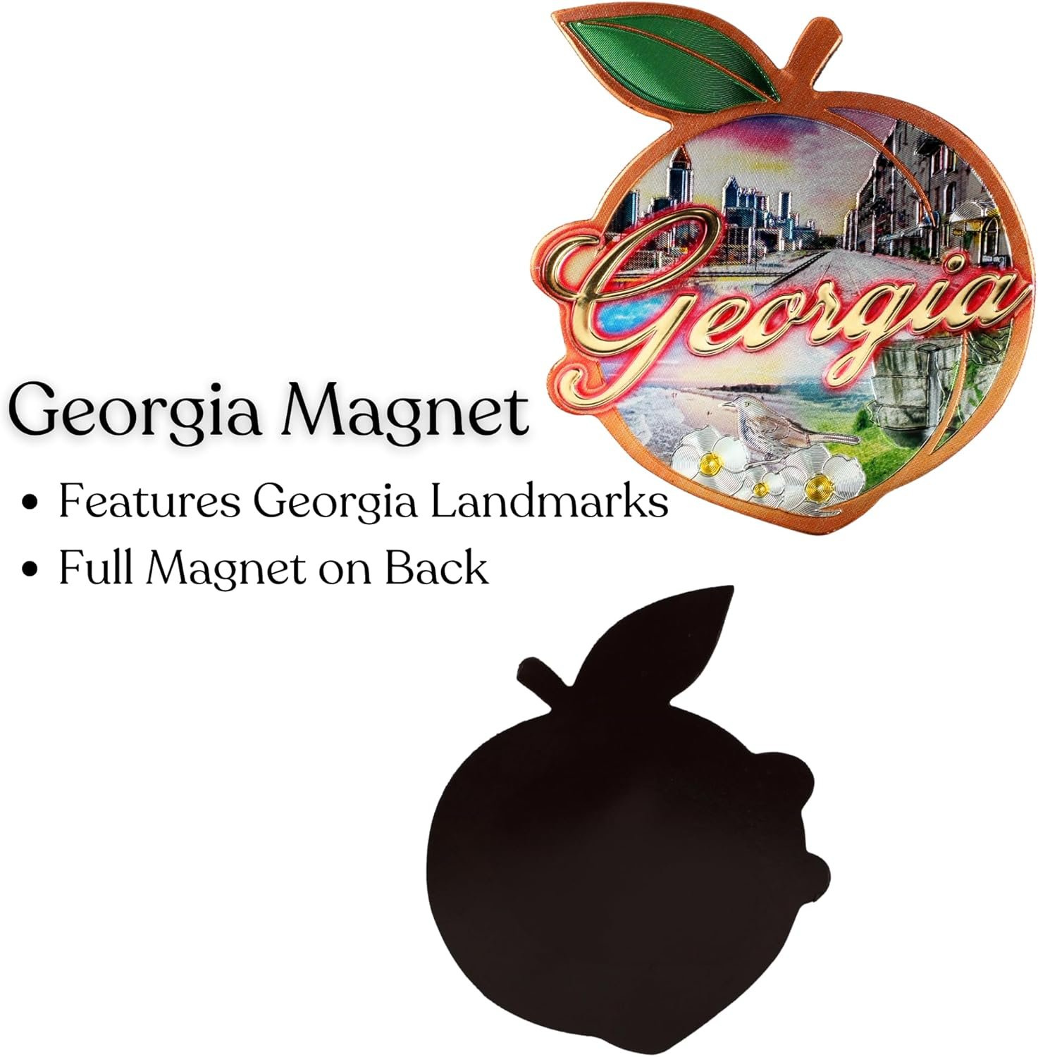 wholesale georgia peach montage magnet, collective travel souvenir, keepsake gift, 3 x 3 inches factory & supplier oem