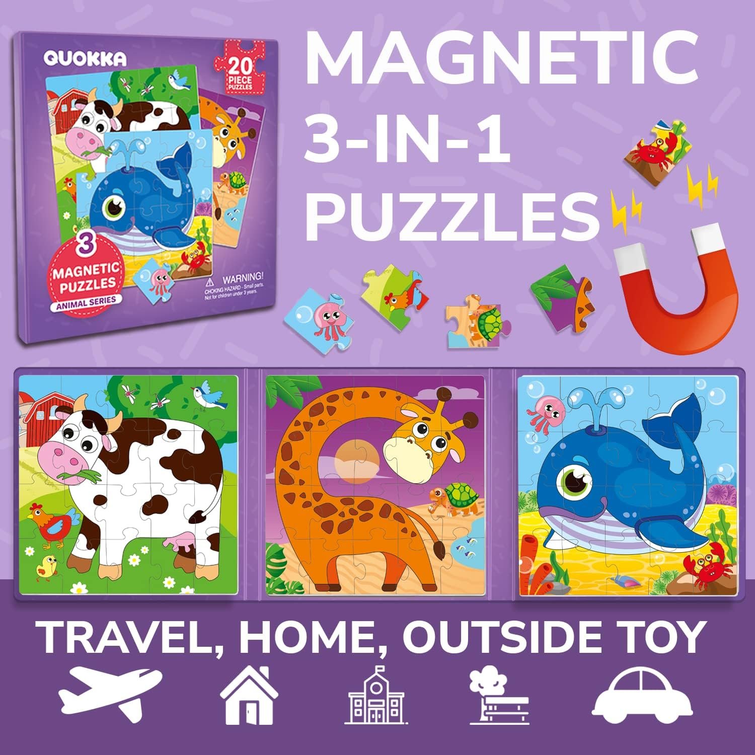 wholesale quokka magnetic toddler puzzles ages 2-4 - 20 pieces puzzles for kids ages 4-6 - travel games for kids age 3-5 - animal toddler travel toys - car airplane road trip games factory & supplier oem