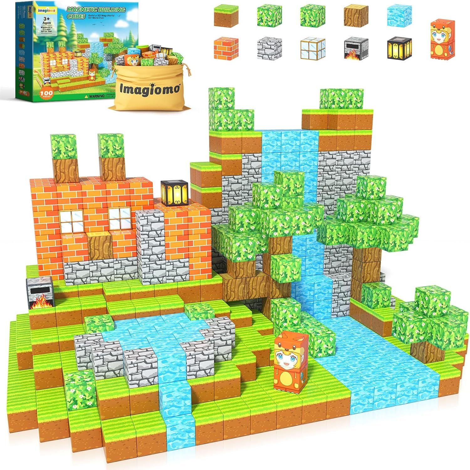 wholesale 100pcs magnetic blocks - build mine magnet world forest fox adventure set, magnetic toys kids games for boys & girls age 3-5 5-7 8-12, sensory construction outdoor toys for toddlers birthday gifts factory & supplier oem
