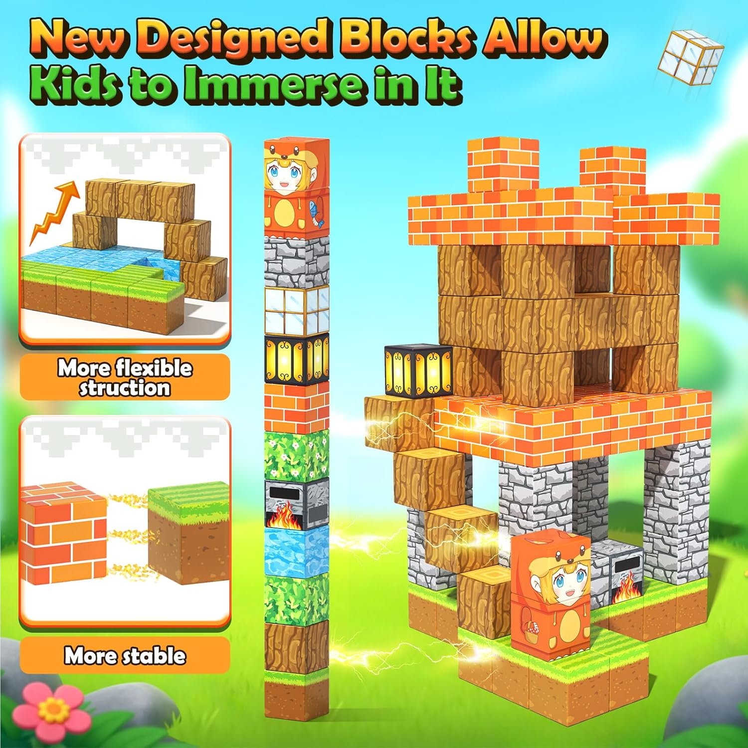 wholesale 100pcs magnetic blocks - build mine magnet world forest fox adventure set, magnetic toys kids games for boys & girls age 3-5 5-7 8-12, sensory construction outdoor toys for toddlers birthday gifts factory & supplier oem