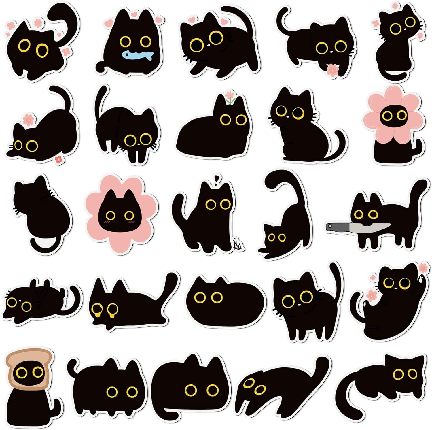 wholesale mallmall6 25pcs cute black cat fridge magnets, gift for cat lover, funny refrigerator magnetic sticker decor accessories with flower bread fish for home kitchen office locker mailbox door factory & supplier oem