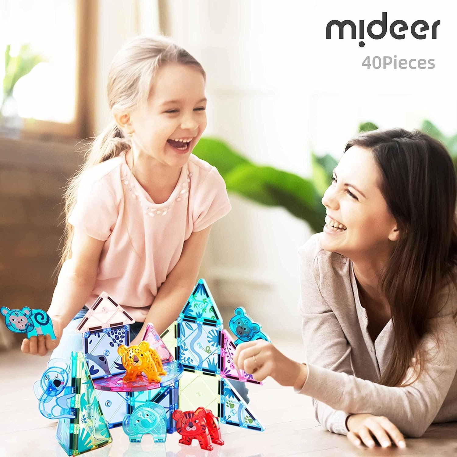 wholesale mideer animal magnetic tiles 40 pcs, magnetic building blocks for toddler 3-5, educational stack tile construction magnet block stem learning toy for kids age 3-5 4-8 factory & supplier oem