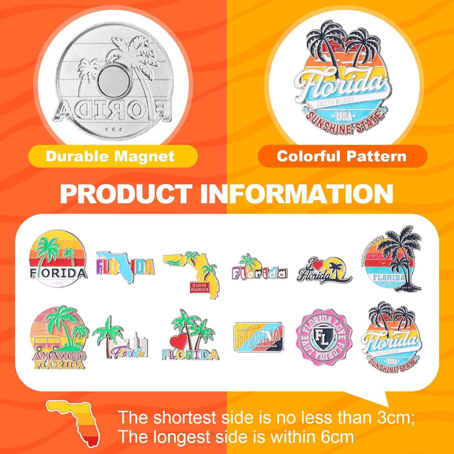 wholesale konohan 12 pcs florida magnets for refrigerator metal usa fridge magnet magnetic florida souvenirs gifts usa state magnetic refrigerator stickers, coconut tree, map factory & supplier oem
