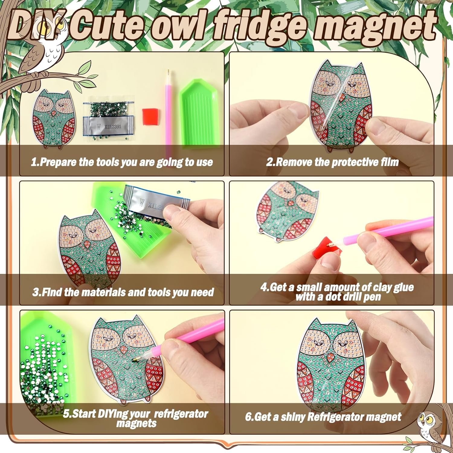 wholesale xuhal 30 pcs owl diamond painting magnets owl diamond art magnet kits for adults colorful cute animals refrigerator magnetic sticker 5d rhinestone fridge stickers for beginner diy crafts gifts factory & supplier oem