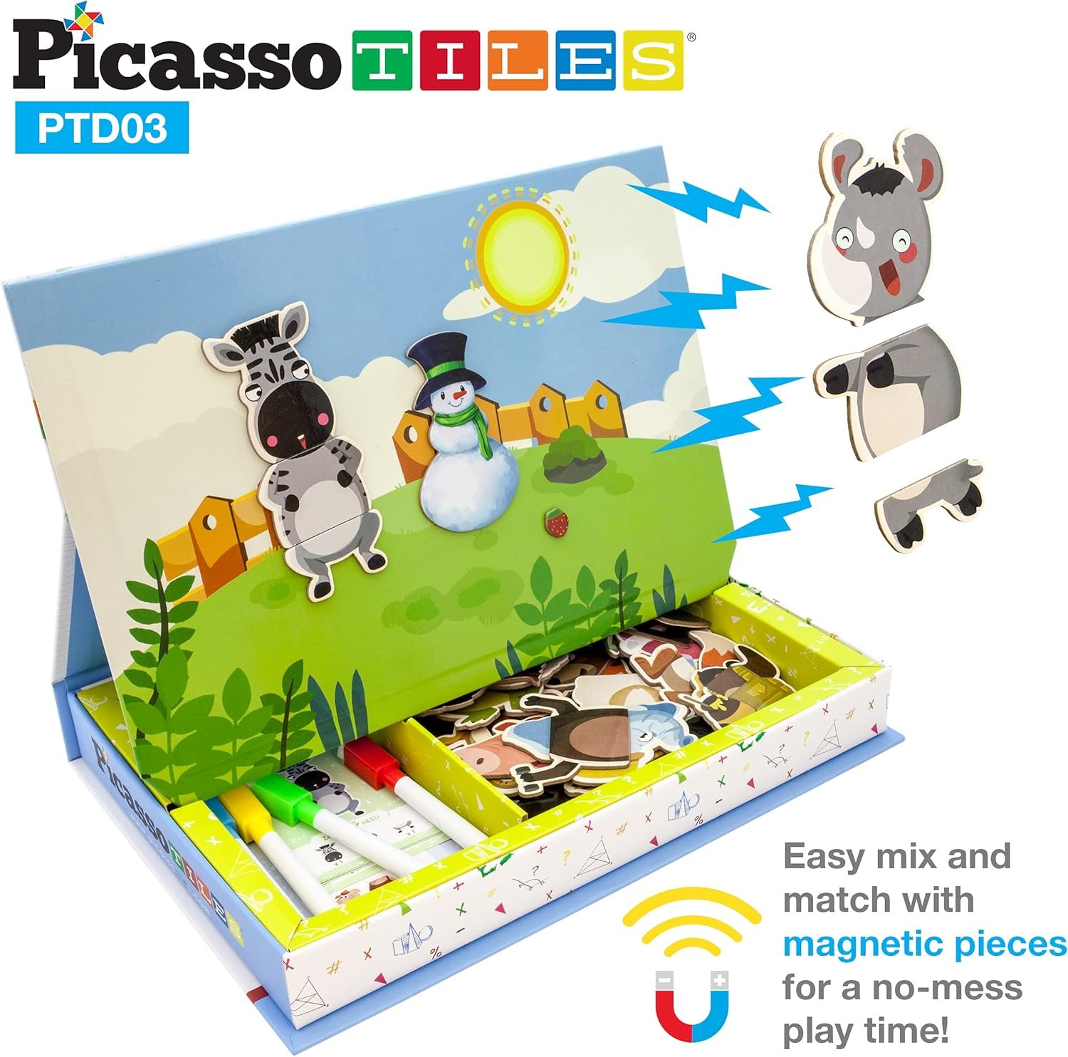 wholesale picassotiles 112 piece magnetic mix & match animal building activity diy combination puzzle book kid toy set educational playset stem learning, 20 free unique animals creative inspirational idea cards factory & supplier oem