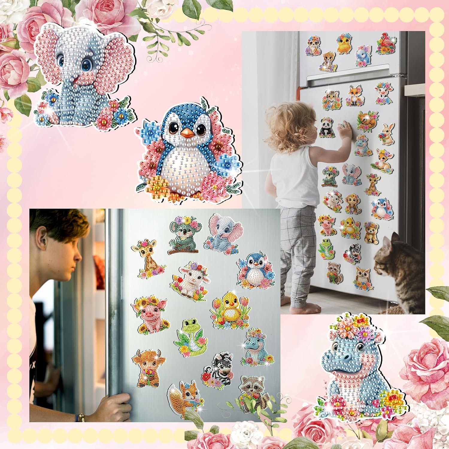 wholesale xuhal 30 pcs animal diamond painting magnets watercolor animal diamond art magnet kits for adults cute elephant tiger refrigerator magnetic sticker 5d rhinestone fridge stickers for diy crafts gifts factory & supplier oem