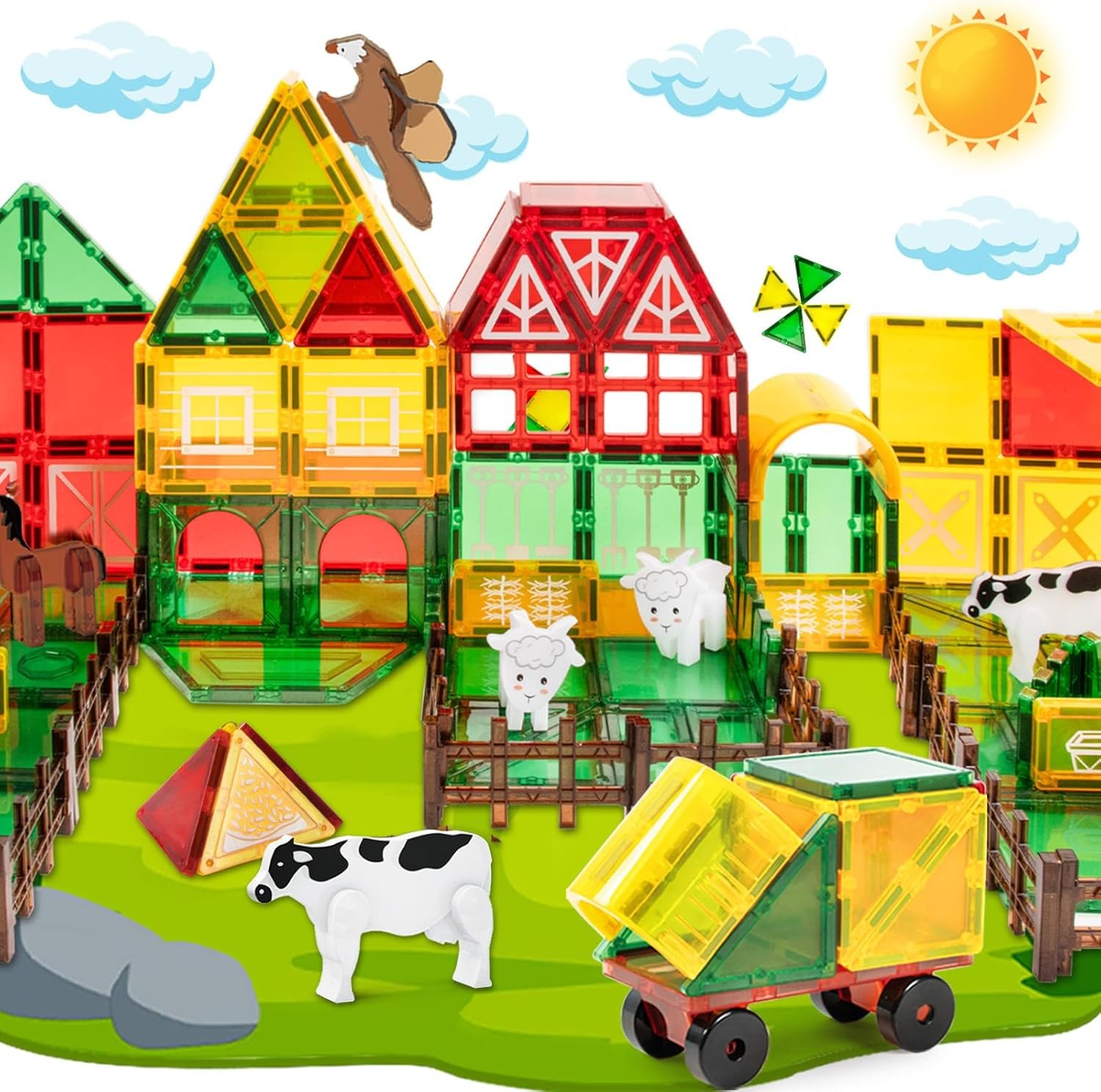 wholesale magnetic tiles building blocks,76pcs farm animals magnetic blocks tiles toys for kids toys ages 3-5 + with magnetics animals stem gifts for boys sensory play for girls preschool learning factory & supplier oem