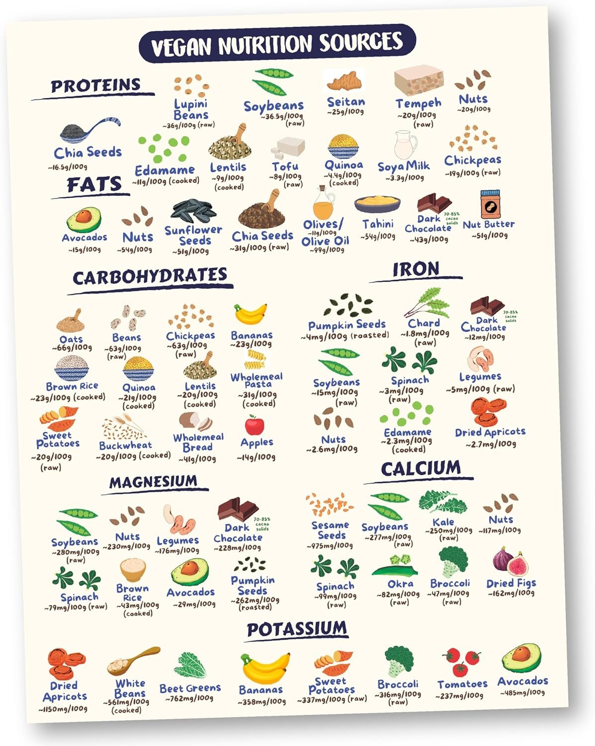 wholesale vegan health foods chart fridge magnet | nutritional guide for keto high protein vegan & vegetarian diets | decorative food magnet cheat sheet | durable & waterproof | 8.5
