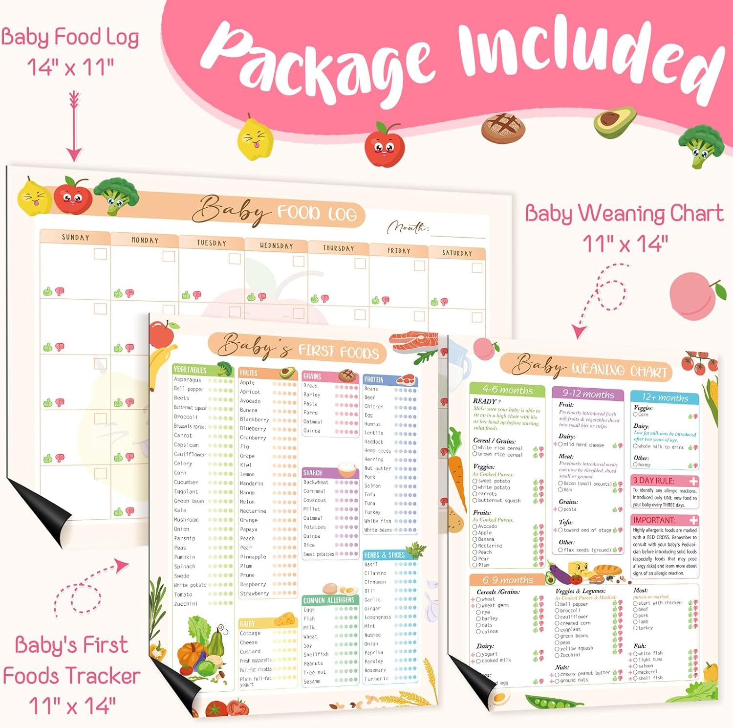 wholesale pasimy 3 pcs baby's first food tracker magnet weaning chart 11