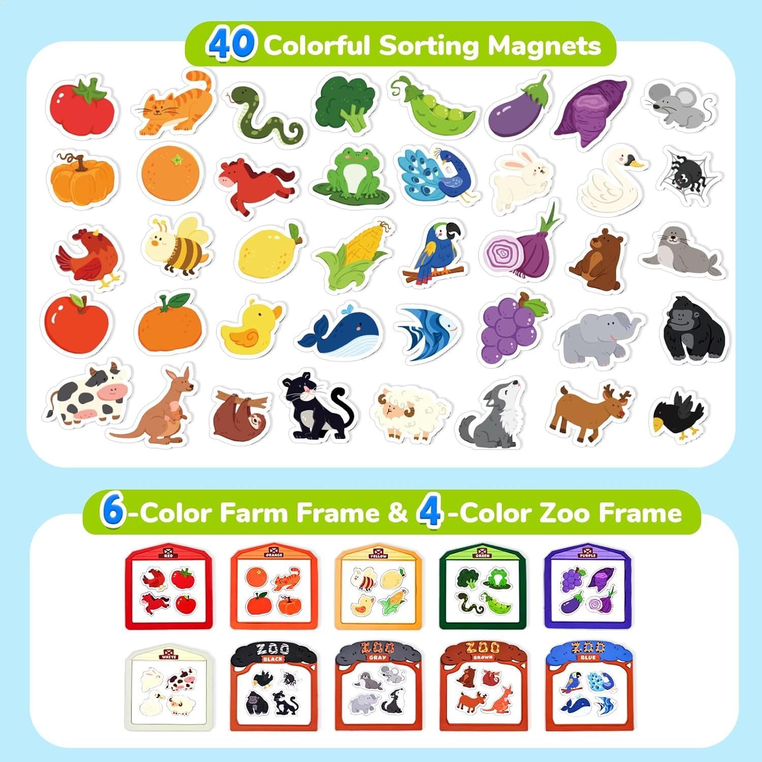 wholesale joycat wooden fridge magnets for toddlers, 50pcs magnetic color sorting refrigerator toys, farm & zoo animal magnets for kids, baby educational learning gifts for 2, 3, 4, 5 year olds factory & supplier oem