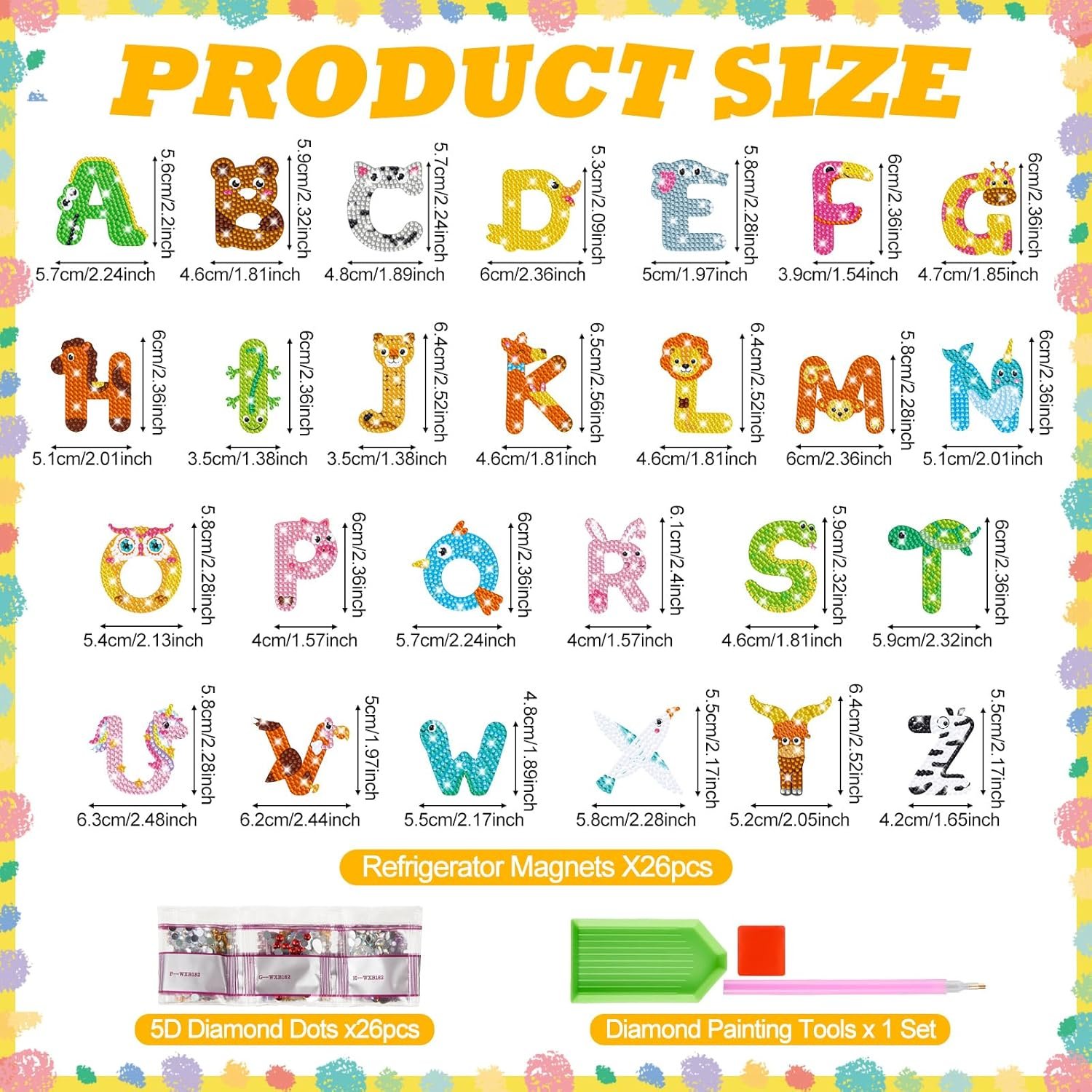 wholesale 26 pcs diamond art painting magnets cartoon animal alphabet letters for toddler kid fridge abc magnetic letters educational toy set for preschool learning spelling, birthday baby shower parties gift factory & supplier oem