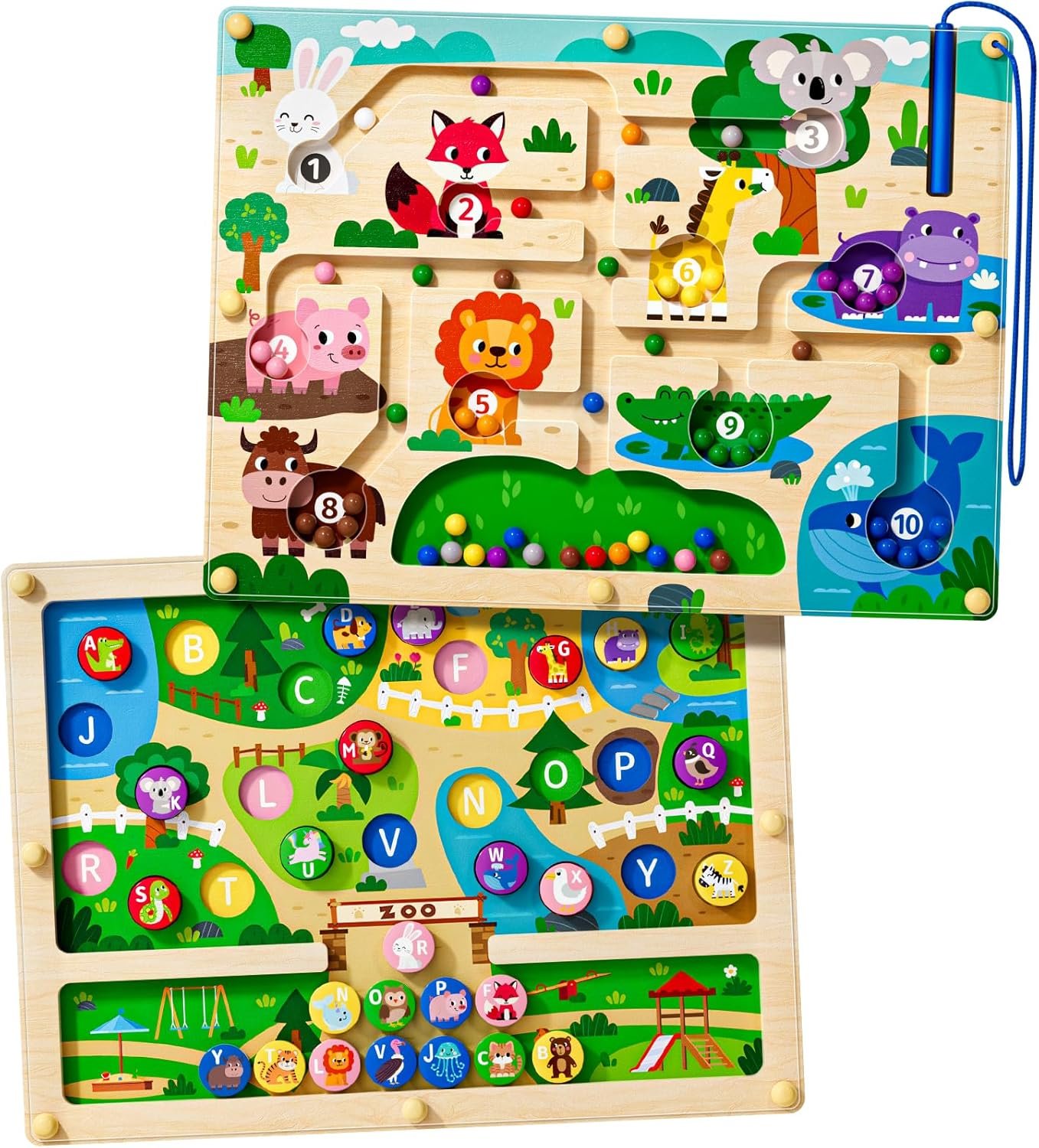 wholesale 2 in 1 magnetic color and number maze magnet alphabet counting dinosaur double sided board wood puzzle fine motor skills montessori preschool toys gifts for boys and girls 3-5 age (zoo, one size) factory & supplier oem