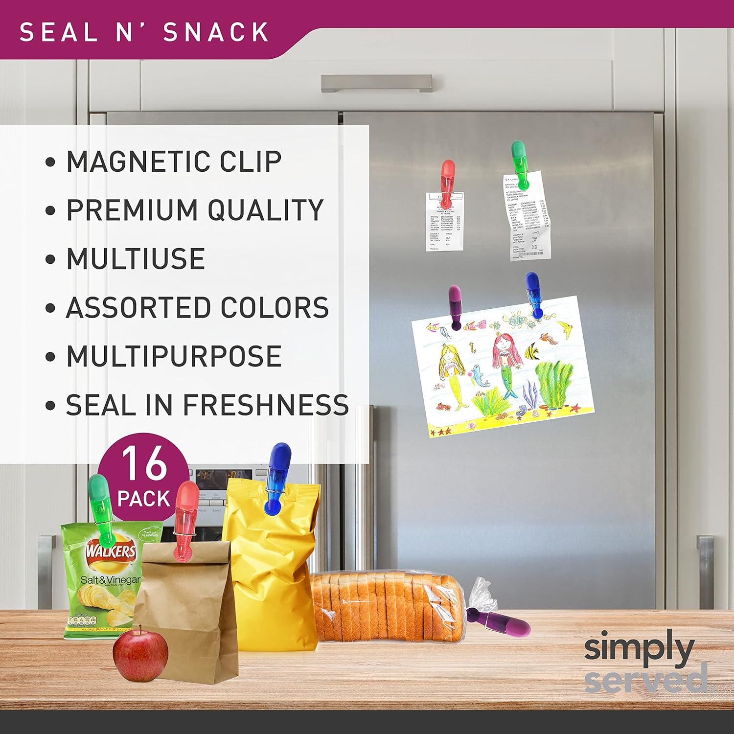 wholesale seal n snack magnetic chip clips, multi-purpose bag grips for kitchen storage, keep pantry foods fresh, assorted neutral colors, 16 count factory & supplier oem