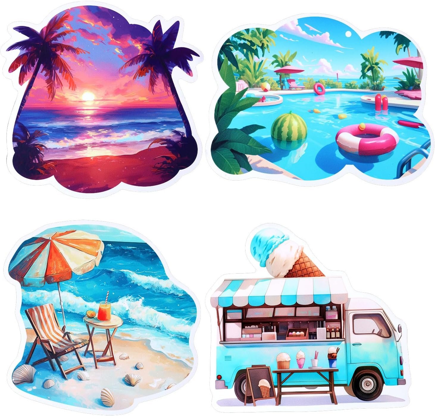 wholesale 4 pcs beach themed fridge magnets, beach summer hawaii ice cream truck seaside sunset funny fridge magnetic stickers decoration for home kitchen cabinet decoration decorative supplies factory & supplier oem