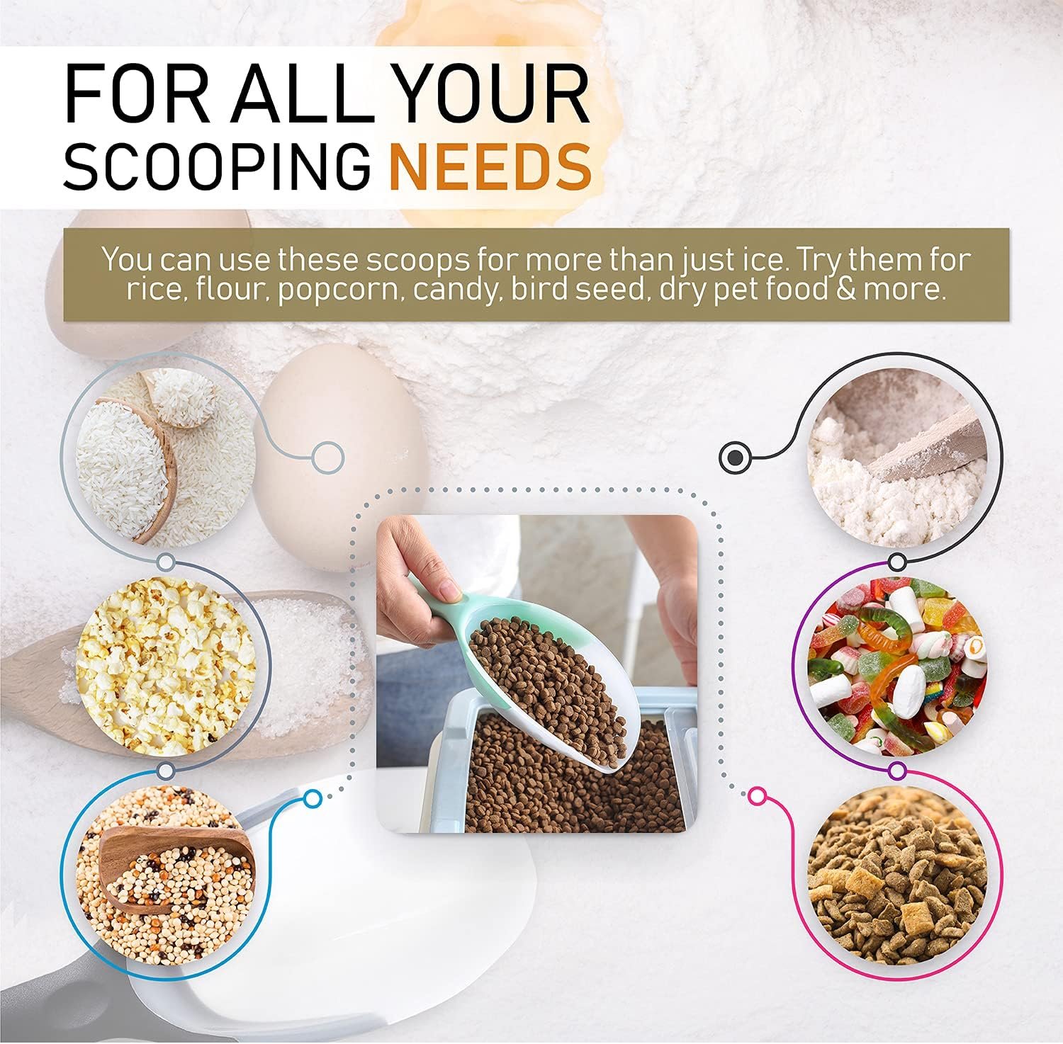 wholesale spring chef dog food scoop, contoured translucent flexi-plastic pet food scooper with soft grip handle, kitchen magnetic ice scoop for freezer, ice machine, popcorn, flour, coffee bean - mint factory & supplier oem