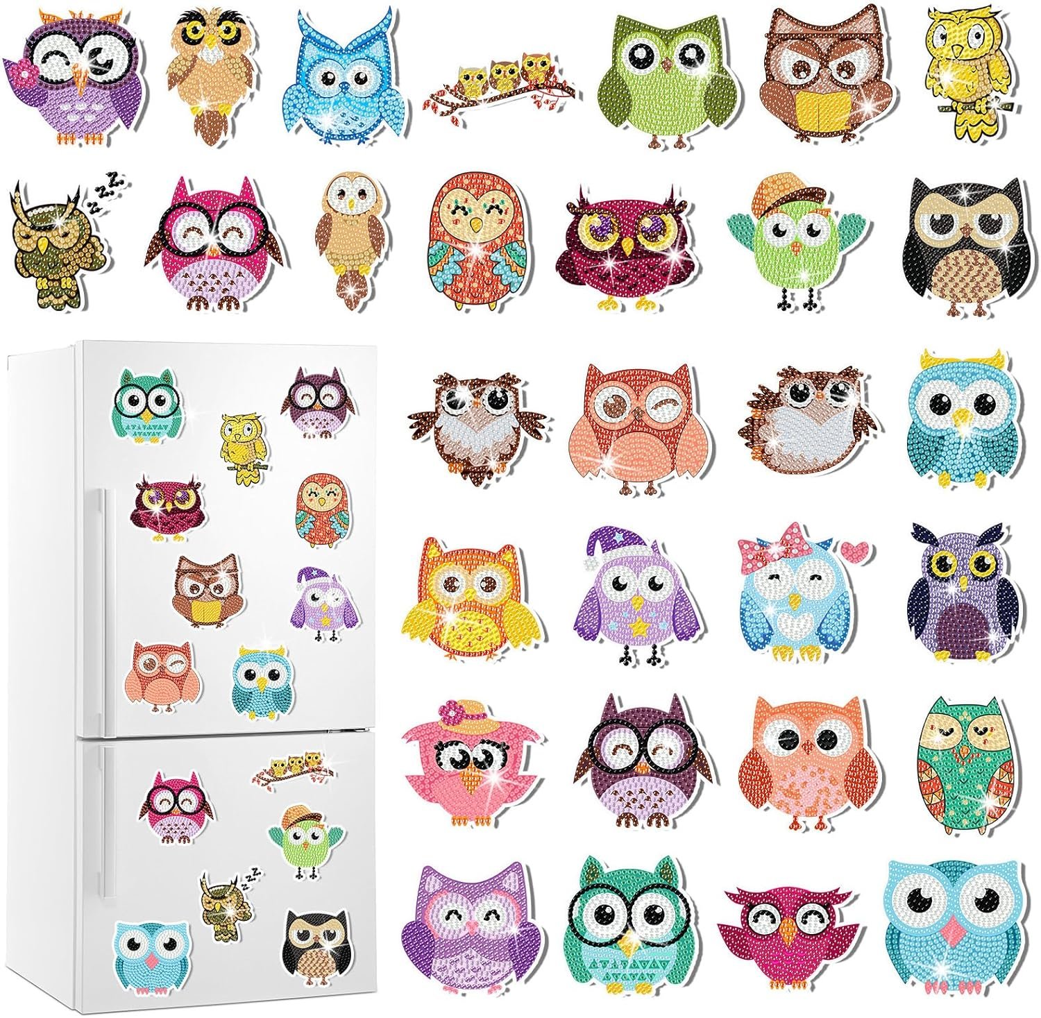 wholesale xuhal 30 pcs owl diamond painting magnets owl diamond art magnet kits for adults colorful cute animals refrigerator magnetic sticker 5d rhinestone fridge stickers for beginner diy crafts gifts factory & supplier oem