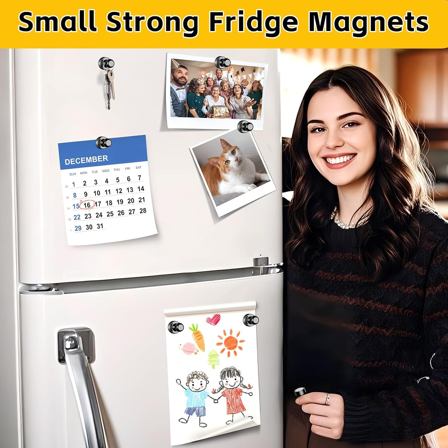 wholesale vndueey 16pcs black small strong fridge magnets refrigerator magnet, magnets for whiteboard, fridge magnet adults for kitchen, office, school, locker, map decorative factory & supplier oem