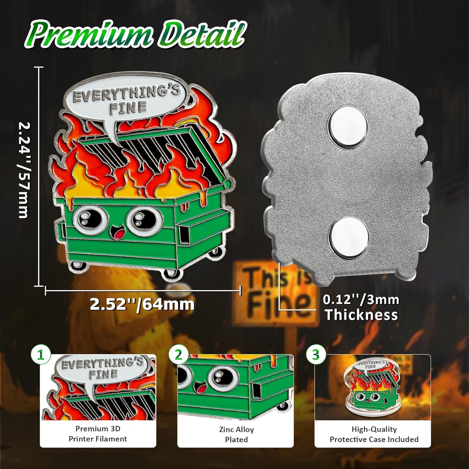 wholesale emotional dumpster fire fridge magnets - everything's fine refrigerator magnet - cute whiteboard support ornament - hilarious desk accessories for work - inspirational gift for men women coworker factory & supplier oem