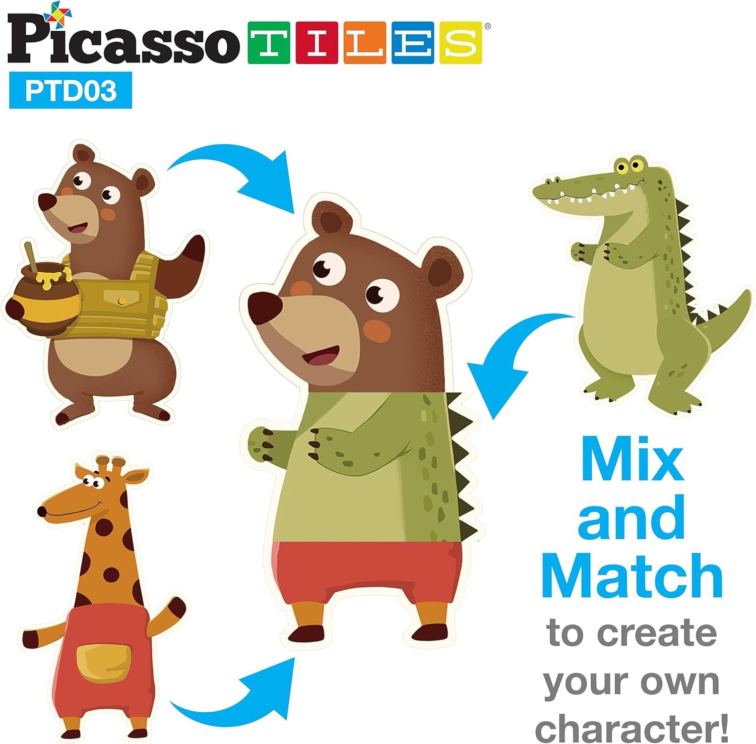 wholesale picassotiles 112 piece magnetic mix & match animal building activity diy combination puzzle book kid toy set educational playset stem learning, 20 free unique animals creative inspirational idea cards factory & supplier oem