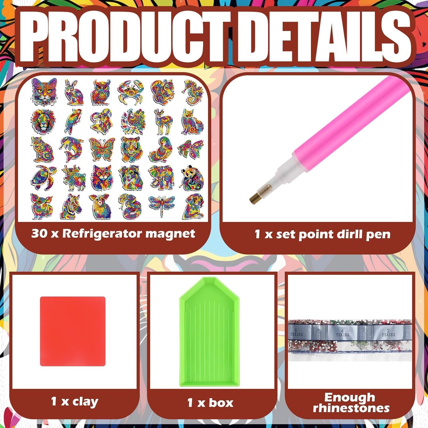 wholesale remuuly 30 pcs diamond painting magnets spring diamond art magnet kits for adults summer animal flower cupcake cow rhinestones refrigerator stickers for fridge diy crafts toy gifts(animal) factory & supplier oem