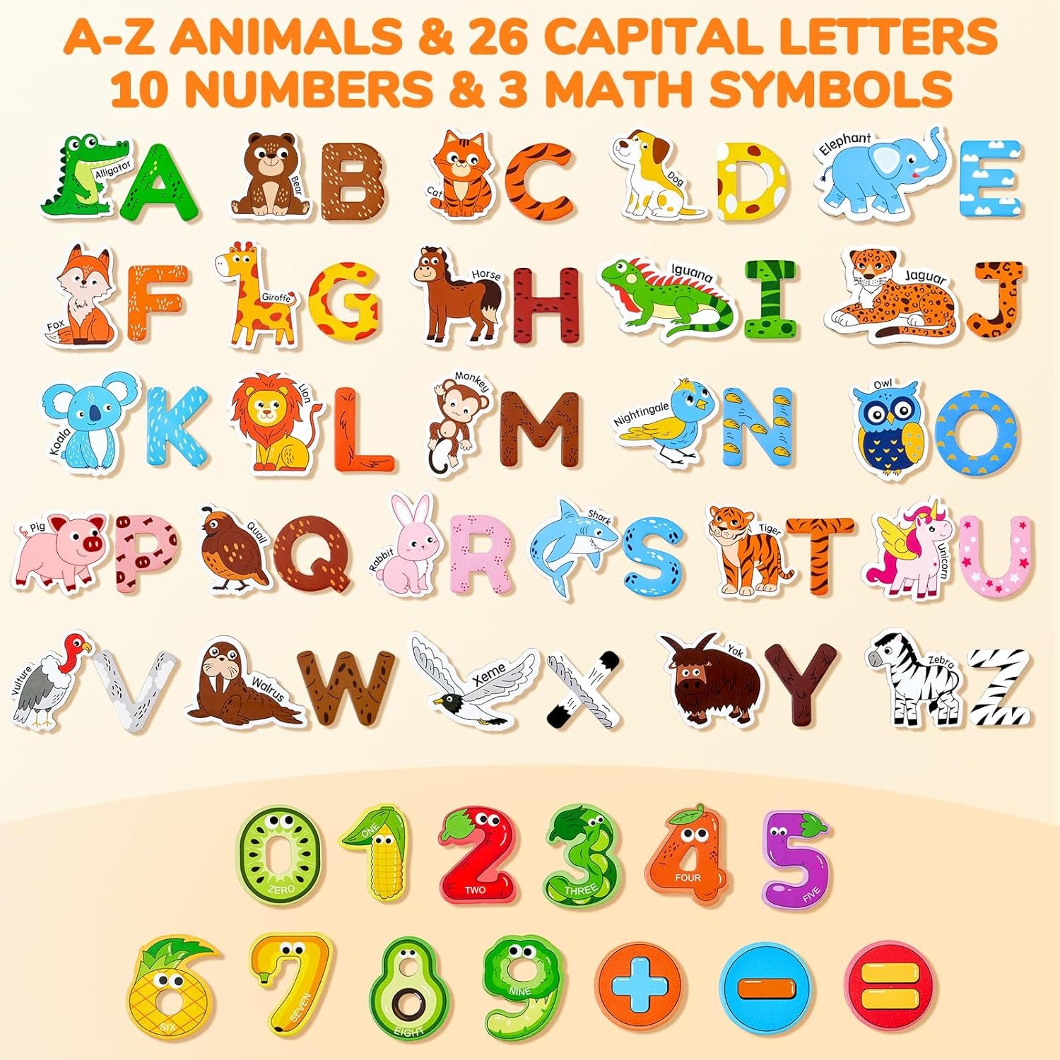 wholesale joycat wooden kids magnets – 26 cute animals, alphabet uppercase letters, and 0-9 numbers, fridge magnets for toddlers, fun educational spelling learning gift for toddlers & kids factory & supplier oem