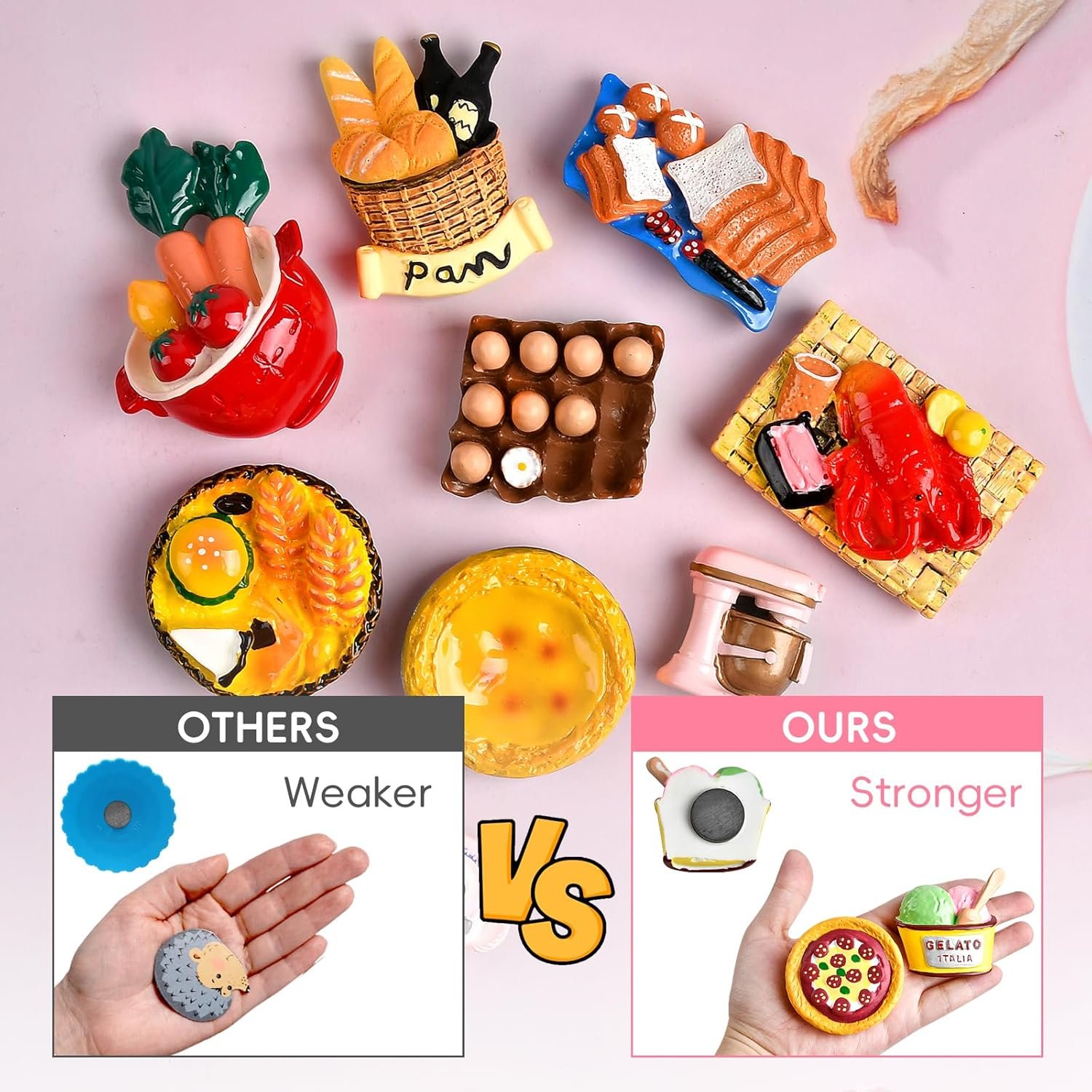 wholesale 16 pcs fridge magnets, 3d resin cute food shaped magnets for home decor, refrigerator, magnetic whiteboard or blackboard factory & supplier oem