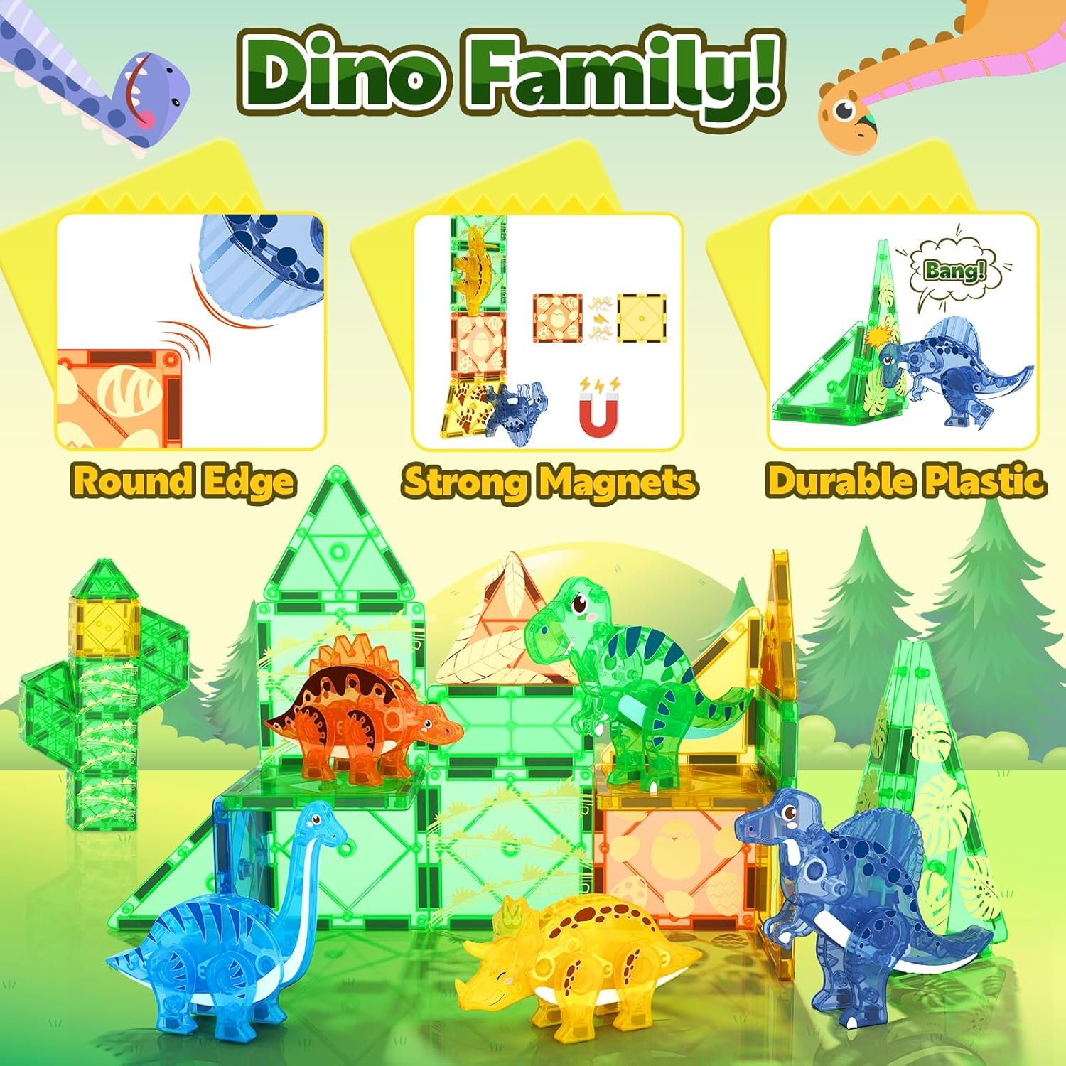 wholesale dinosaur toys magnetic tiles 3d movable dinos for kids 3-5 5-7 toddler outdoor sensory toys, stem educational magnetic blocks for 3+ years old boys girls kids toy factory & supplier oem