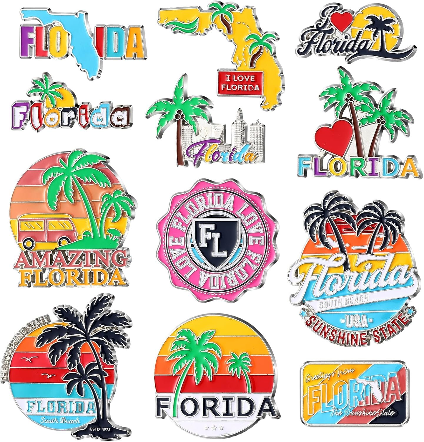 wholesale konohan 12 pcs florida magnets for refrigerator metal usa fridge magnet magnetic florida souvenirs gifts usa state magnetic refrigerator stickers, coconut tree, map factory & supplier oem