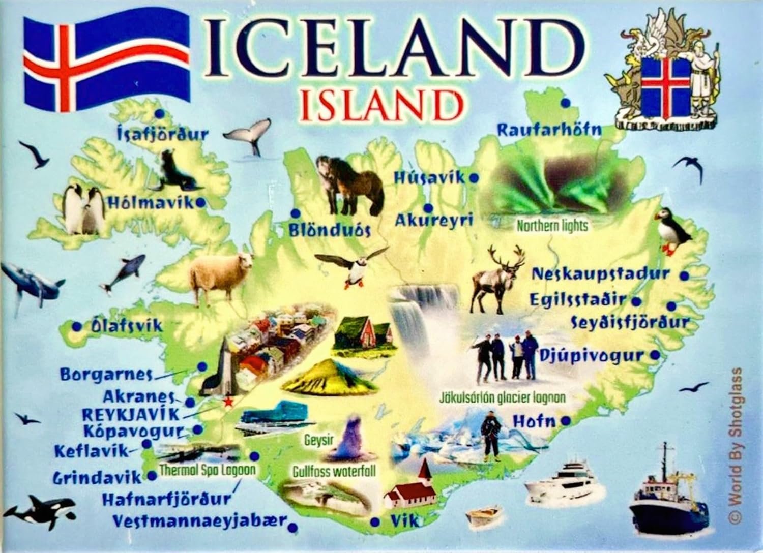 wholesale iceland graphic map and attractions souvenir fridge magnet 2.5