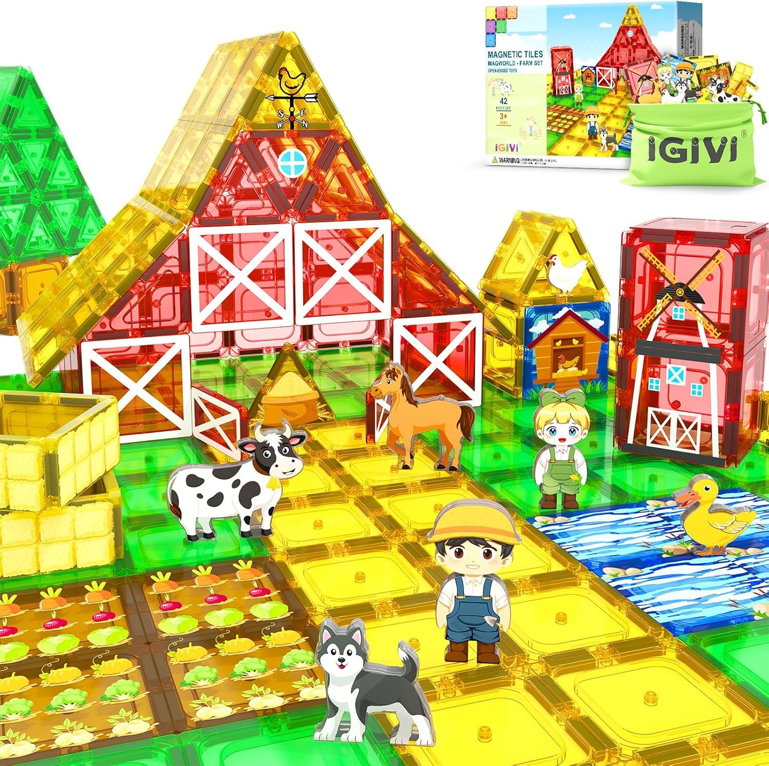 wholesale magnetic tiles farm animals toddler toys, stem magnet building blocks for kids ages 3-5 4-8 5-7, preschool montessori sensory toys, gifts for 3 year old boys & girls factory & supplier oem