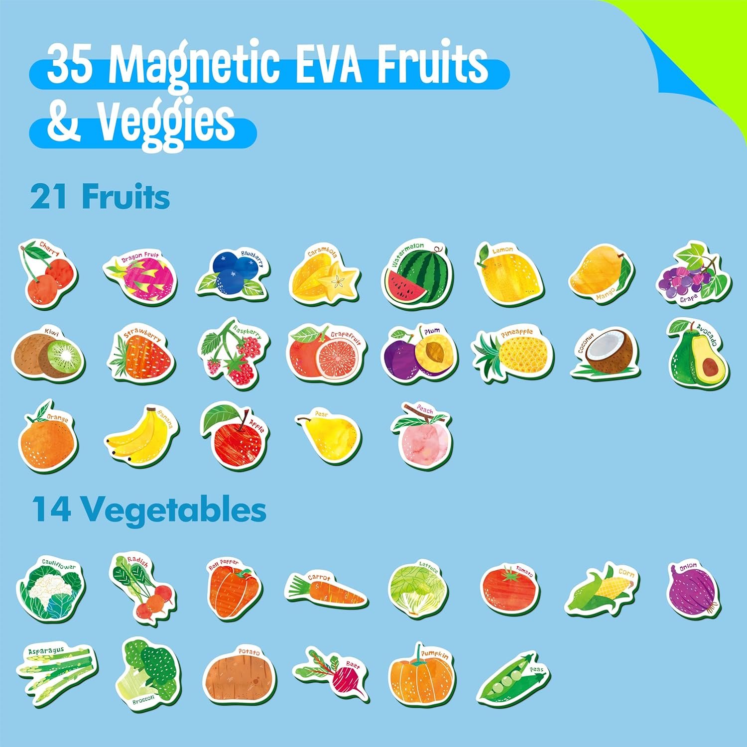 wholesale 35 pcs fruit & vegetable magnets, adorable magnetic fruits veggies thick foam fridge magnets cute educational learning toys for toddles kids factory & supplier oem