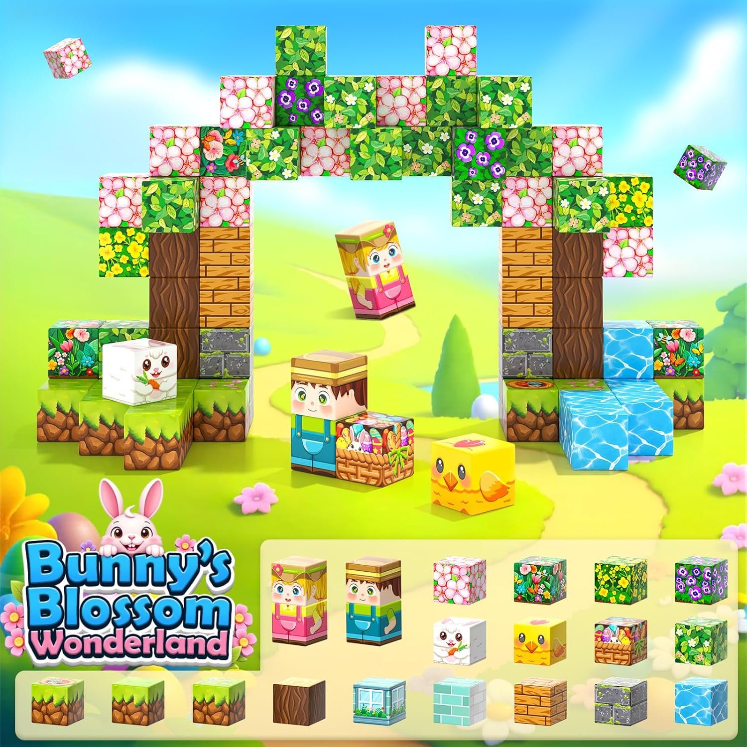 wholesale 108pcs magnetic blocks kids magnet toys, large 1 inch building cubes with puzzle panel, mine magworld easter bunny garden building crafts, sensory learning toys gift for 3+ year old boys girls factory & supplier oem